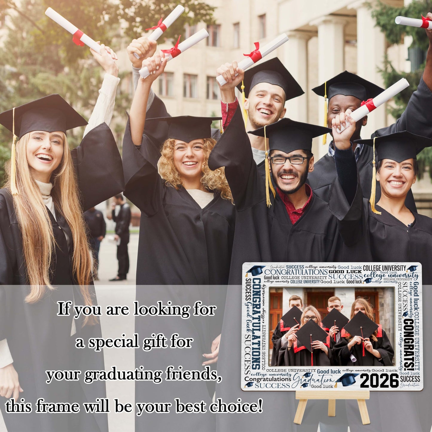 Graduation Picture Frame, 2026 Graduation Frames with Easel, 4x6 Photo Insert for Party Tabletop Display, Congrats Grad Gifts for Her Him High School College - B04 BST220