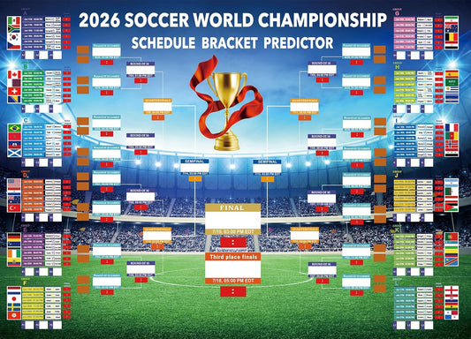 MORTICO 2026 World Cup Bracket Poster 35.5"x23.6" - Bracket Predictor Chart with All Group Matches (A-L) Through Final- EDT Times, Soccer Party Decor Sports Bar Essentials, Great Soccer Fans Gifts BST326H