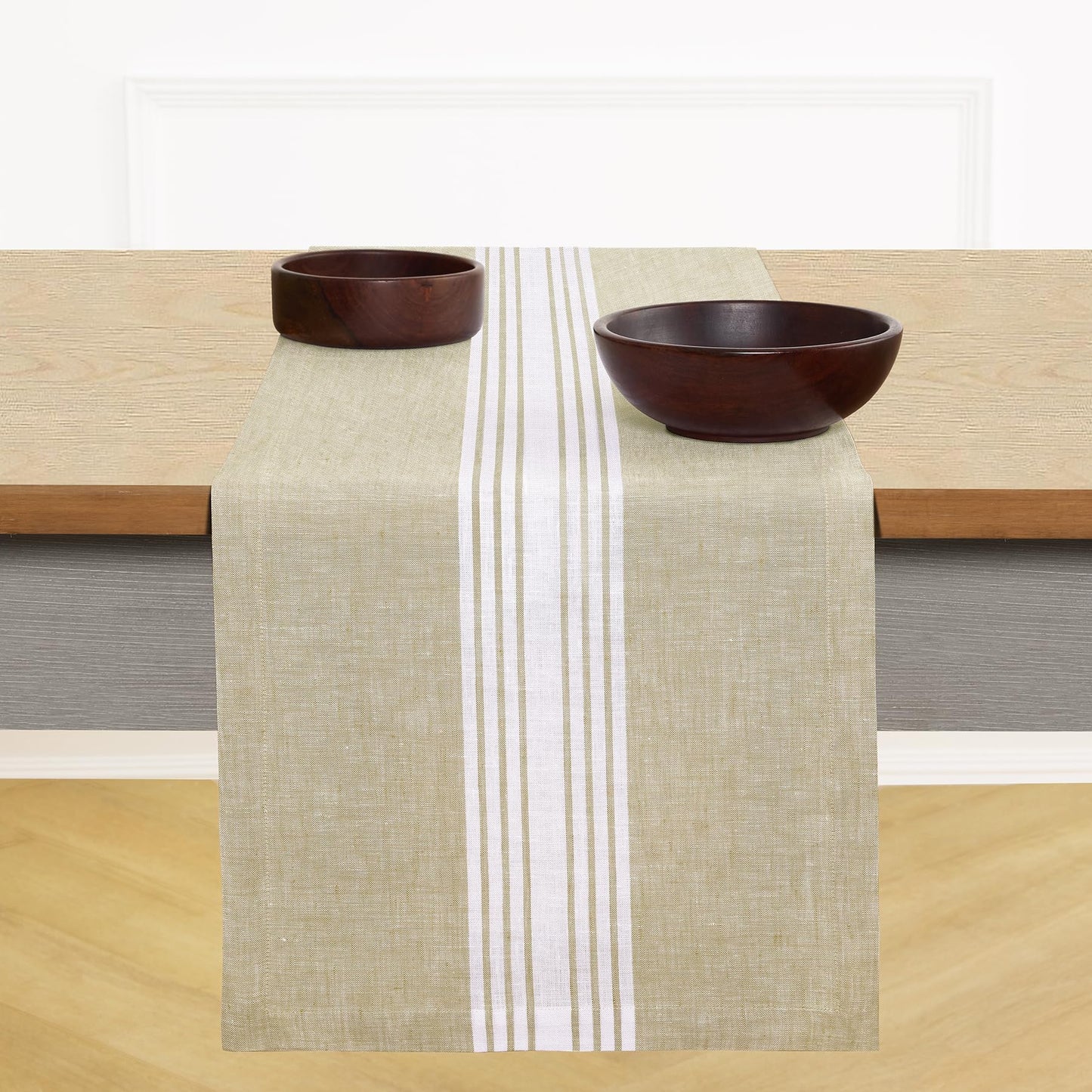Solino Home 100% Linen Table Runner, 14 x 60 in, Black and White Striped | Farmhouse Table Runners for dining, console and side tables; vintage grain sack centre stripe; Pure Linen; OEKO-TEX Certified BST326SOLH