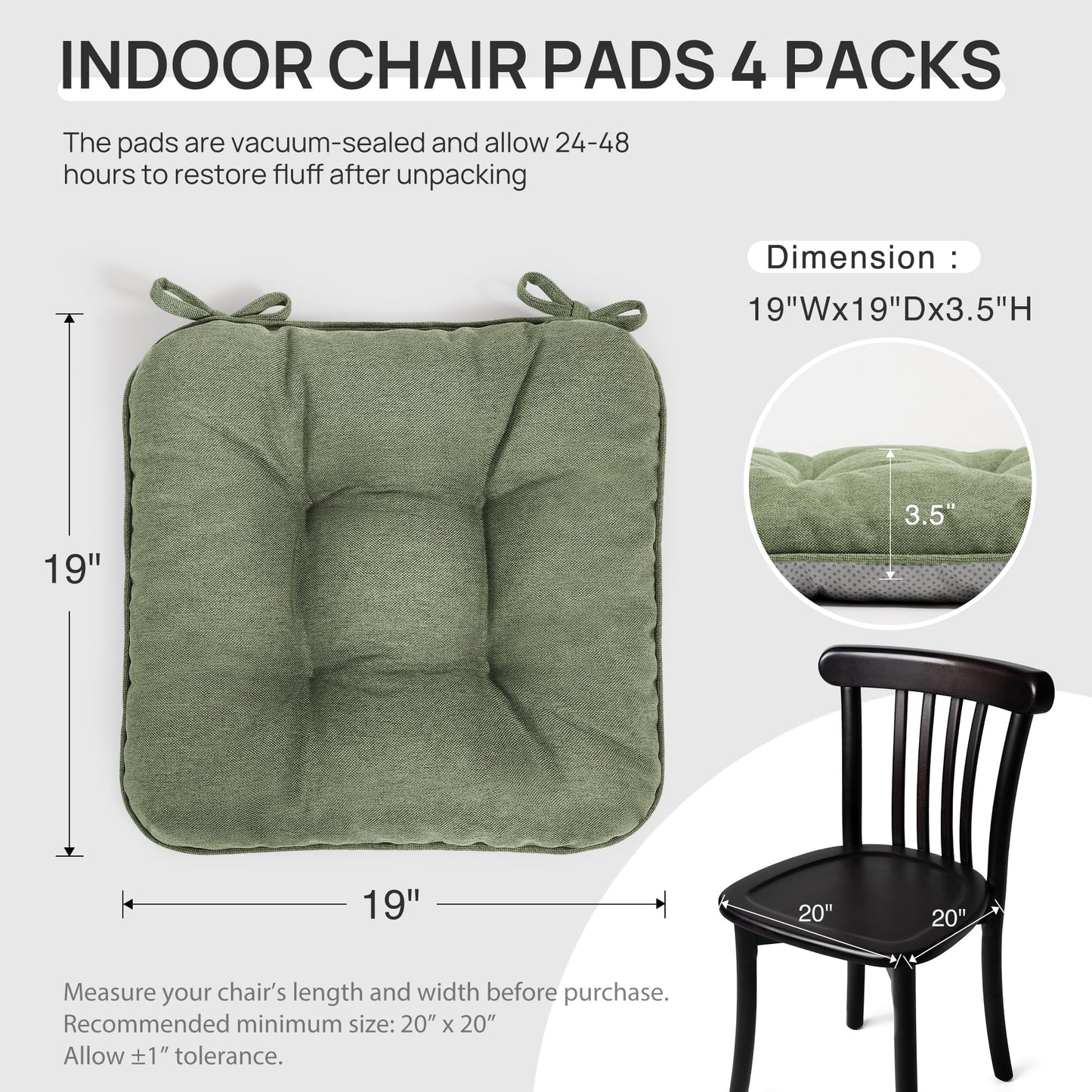 Love's cabin Memory Foam Chair Cushions Set of 4, 15.5"x15.5"x3.5" Indoor & Outdoor Seat Pads for Dining, Kitchen, Office, Patio Chairs - Green BST220