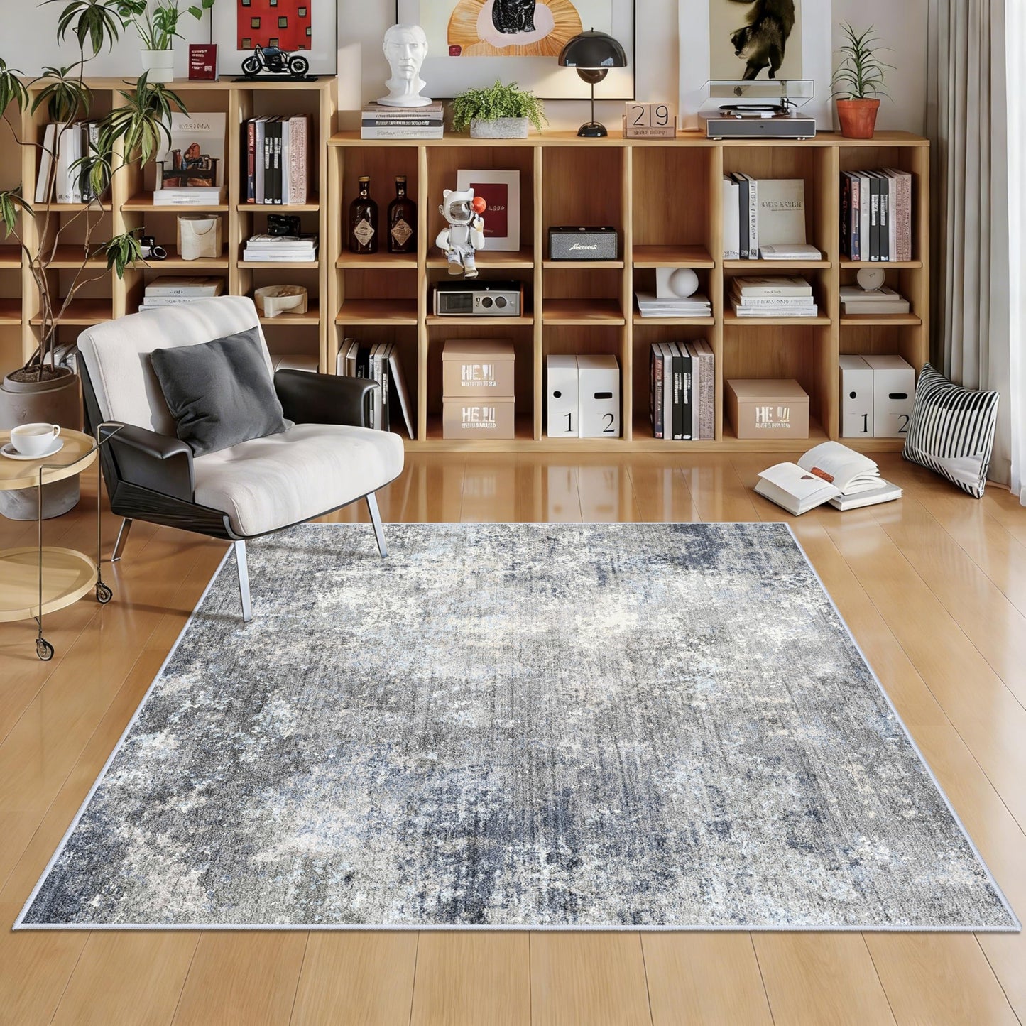 2x3 Washable Entryway Rug – Non-Slip Modern Abstract Neutral Small Throw Area Rug for Kitchen, Bedroom – Soft Low Pile Thin Indoor Door Mat（Black Grey,2x3） BST326H