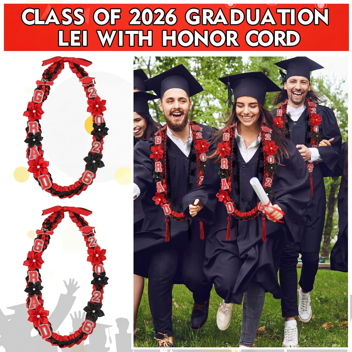 Thiccywoov Graduation Ribbon Lei Class of 2026 Grad Lei Kit Graduation Double Braided Necklace with Honor Cord for Graduate Women Men High School College Grad Party Supplies(Purple, Black) BST326H