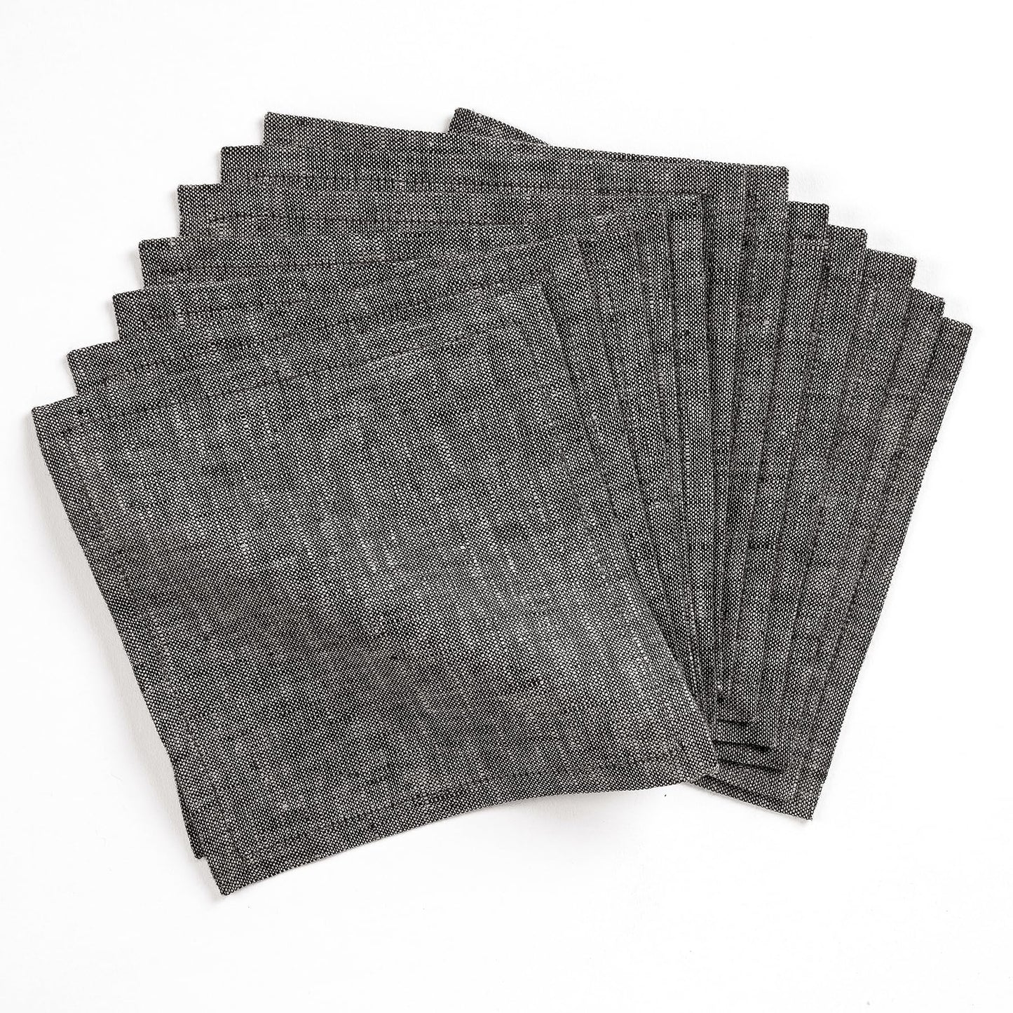 Solino Home 100% Linen Cocktail Napkins Black, Athena 6 x 6 in, Set of 12 | Small Cloth Napkins for cocktails, beverages, coasters and appetizer serving, Chambray Black, Pure Linen, OEKO-TEX Certified BST326SOLH