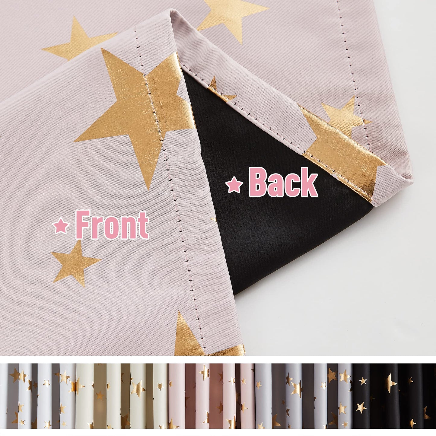 Treatmentex Gold Star Black Full Blackout Curtains for Boys Bedroom, Metallic Window Panels for Baby Nursery Room Grommet Top 2 pcs(Black Gold, 50x63in) BST202