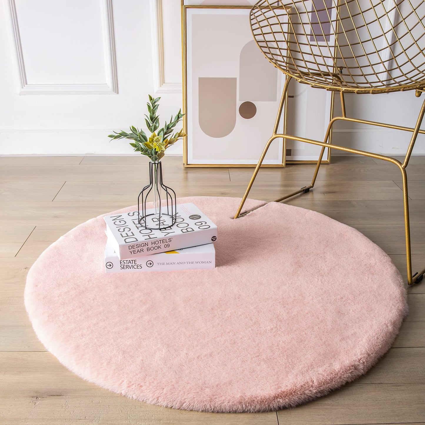 Ashler Faux Fur Rug, Ultra Soft Faux Rabbit Fur, Beige Area Rugs, 3 x 3 Feet Round, Machine Washable Nursery Decor Throw Rugs for Bedroom, Kids Room, Living Room BST326H