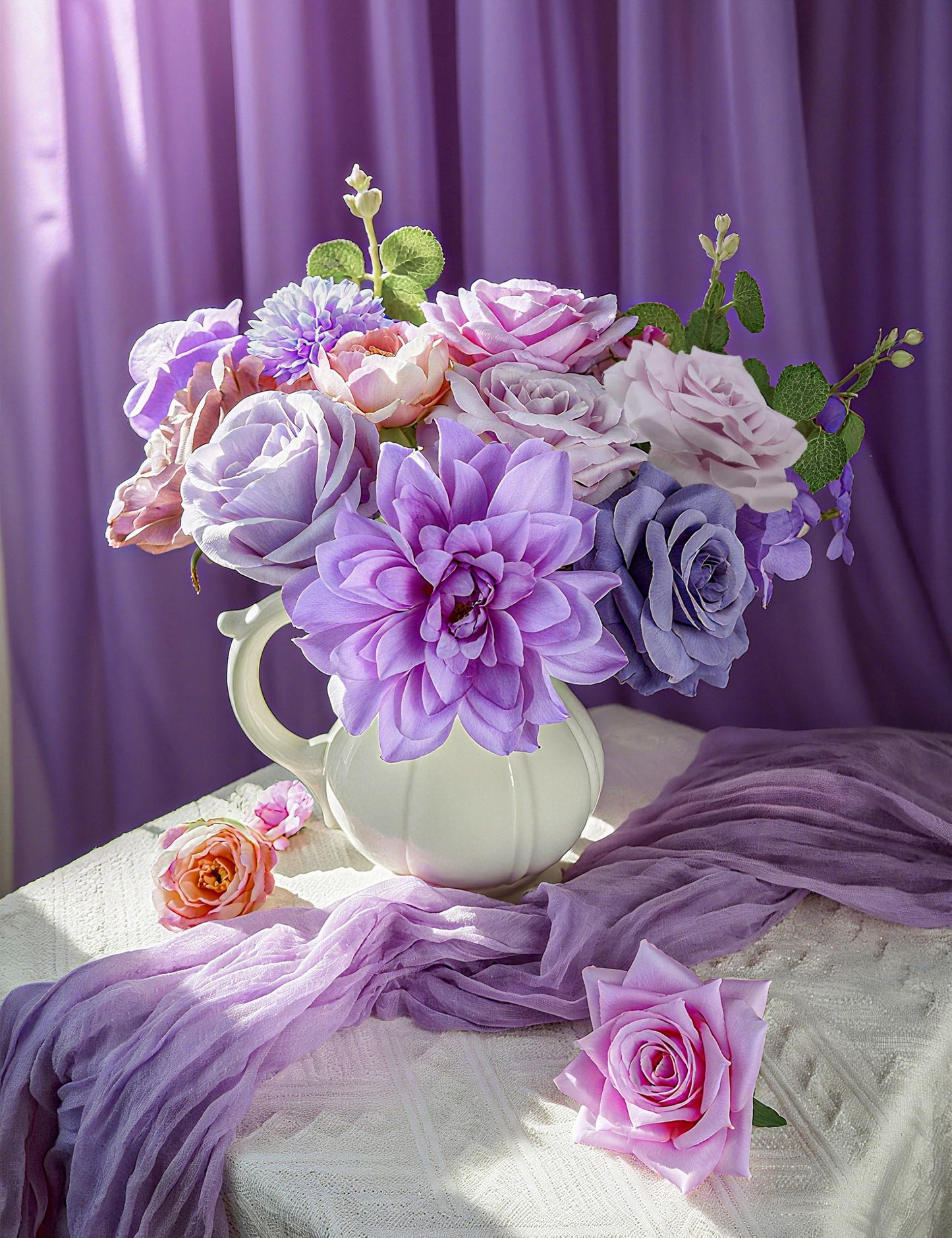 Artificial Flowers for Home Decorations: Purple Silk Fake Flowers Bulk Boxed Set, Peony Roses Bouquets with Stems for Table Centerpiece, DIY Wedding, Bridal Shower, Graduation Cap & Tea Party BST220