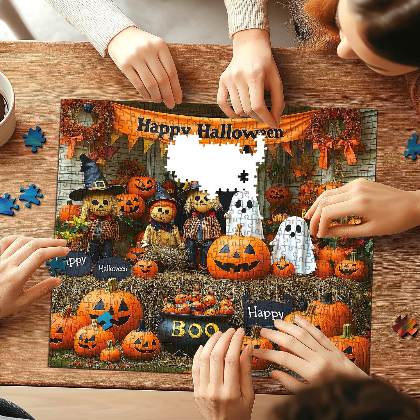 Halloween Puzzle 1000 Pieces for Adults Spooky Scarecrow Farm | Jigsaw Puzzles 1000 Pieces Autumn Horror Spooky with Pumpkin & Ghost Truck for Party Game Night, Dust-Free, 27.5"x19.7" WN420