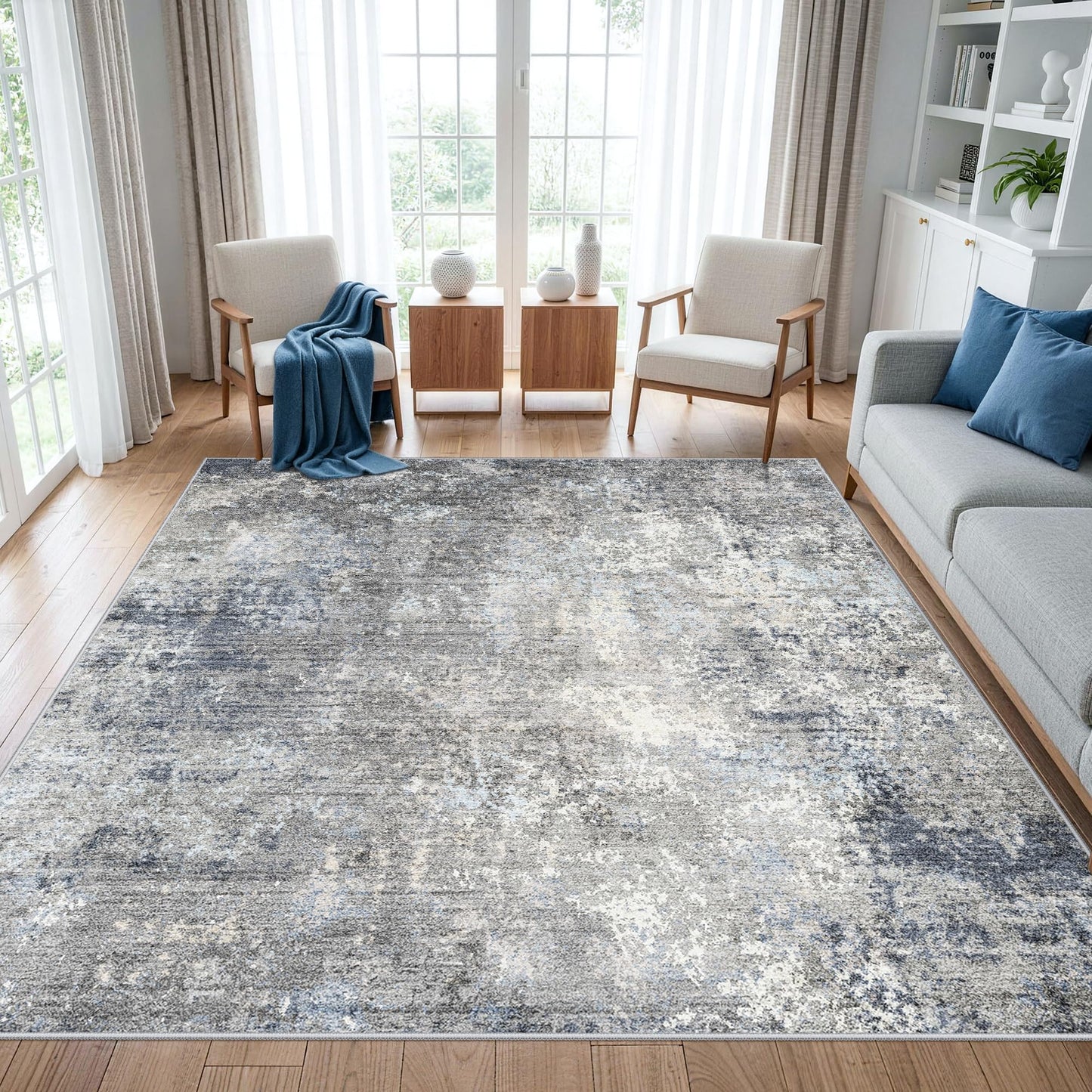 2x3 Washable Entryway Rug – Non-Slip Modern Abstract Neutral Small Throw Area Rug for Kitchen, Bedroom – Soft Low Pile Thin Indoor Door Mat（Black Grey,2x3） BST326H