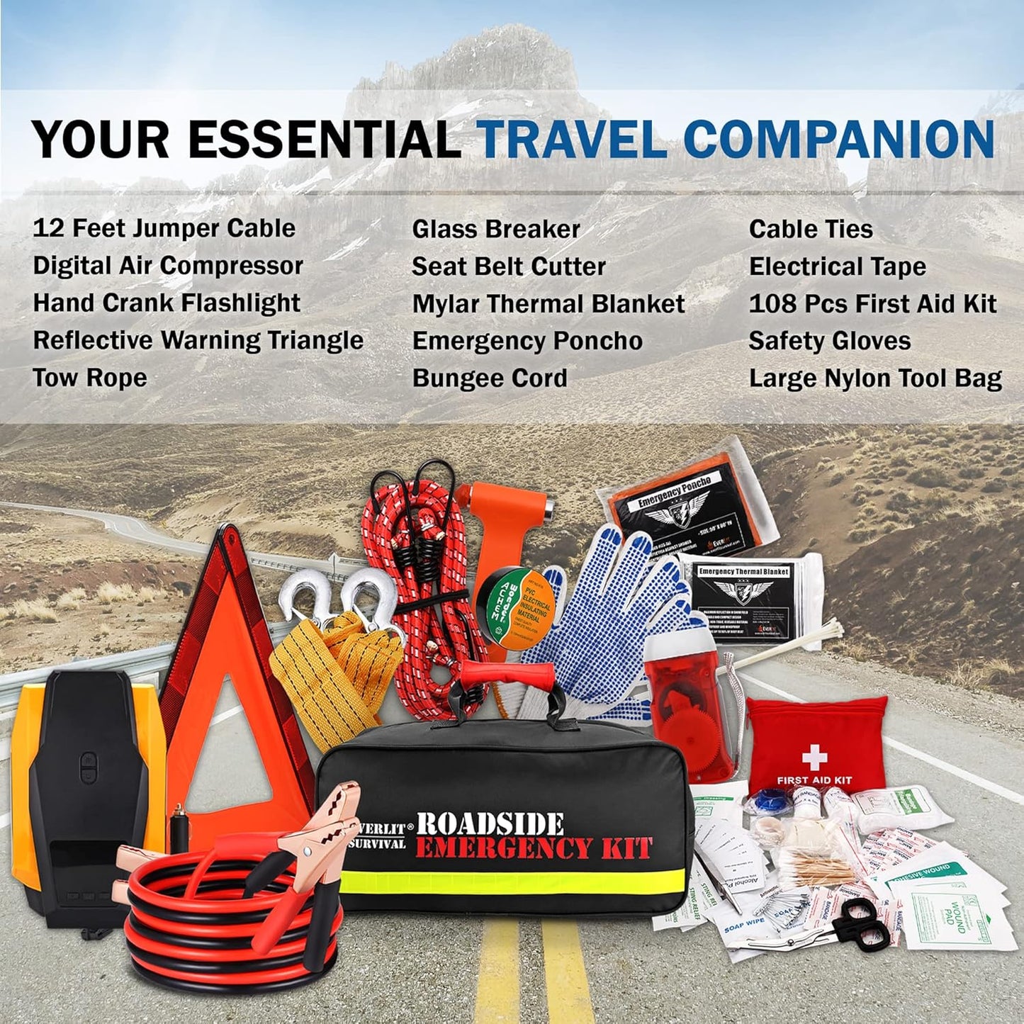 Everlit Road Guardian Emergency Survival Car Kit 82
