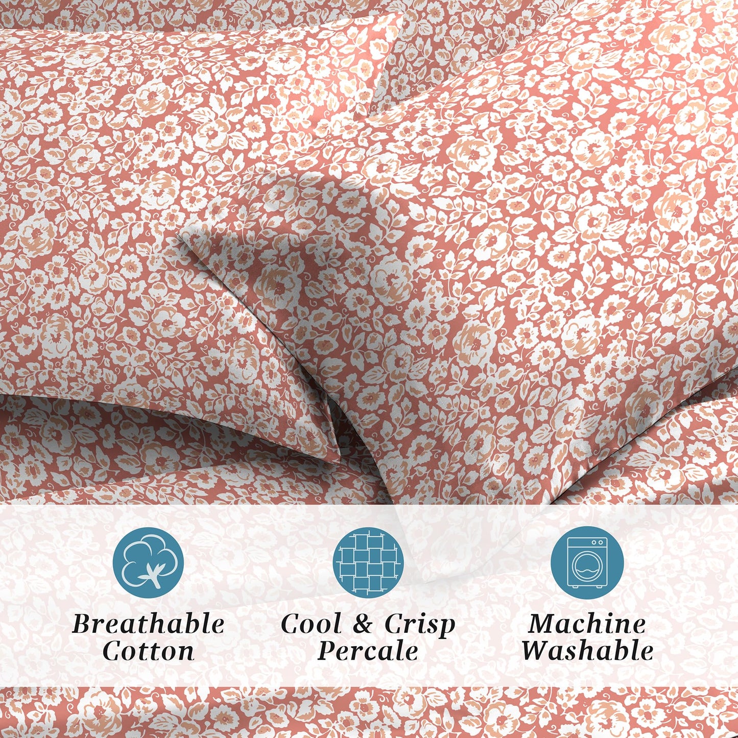 Welhome Twin Size Bed Sheet Set, 100% Cotton Percale Deep Pocket Super Soft Bedding Set, Cooling, Breathable & Extra Soft, Ethereal Paisley BST220