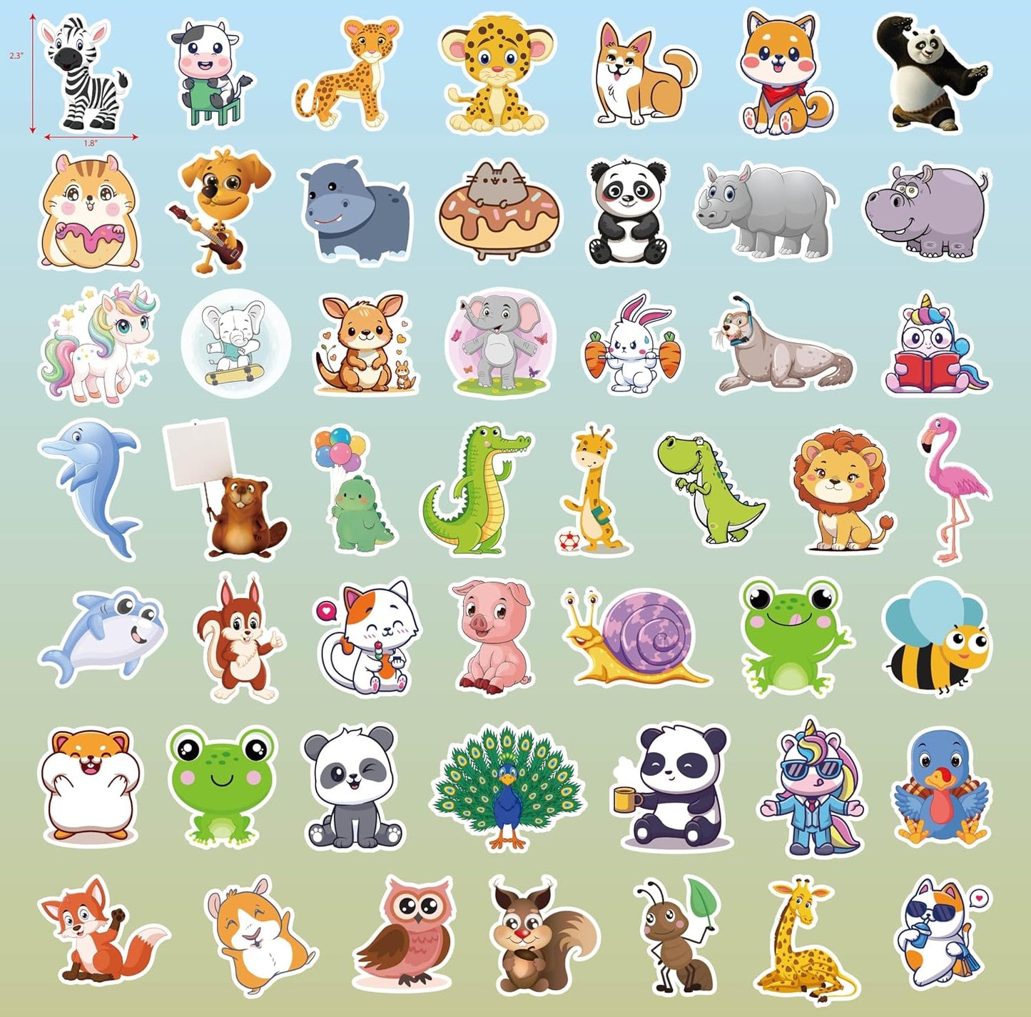 100 PCS Water Bottle Stickers for Kids Removable Waterproof Decals Cute Cartoon Animal & Unicorn Designs Easy to Peel/Reposition Ideal for Water Bottles Laptops Lunch Boxes BST202