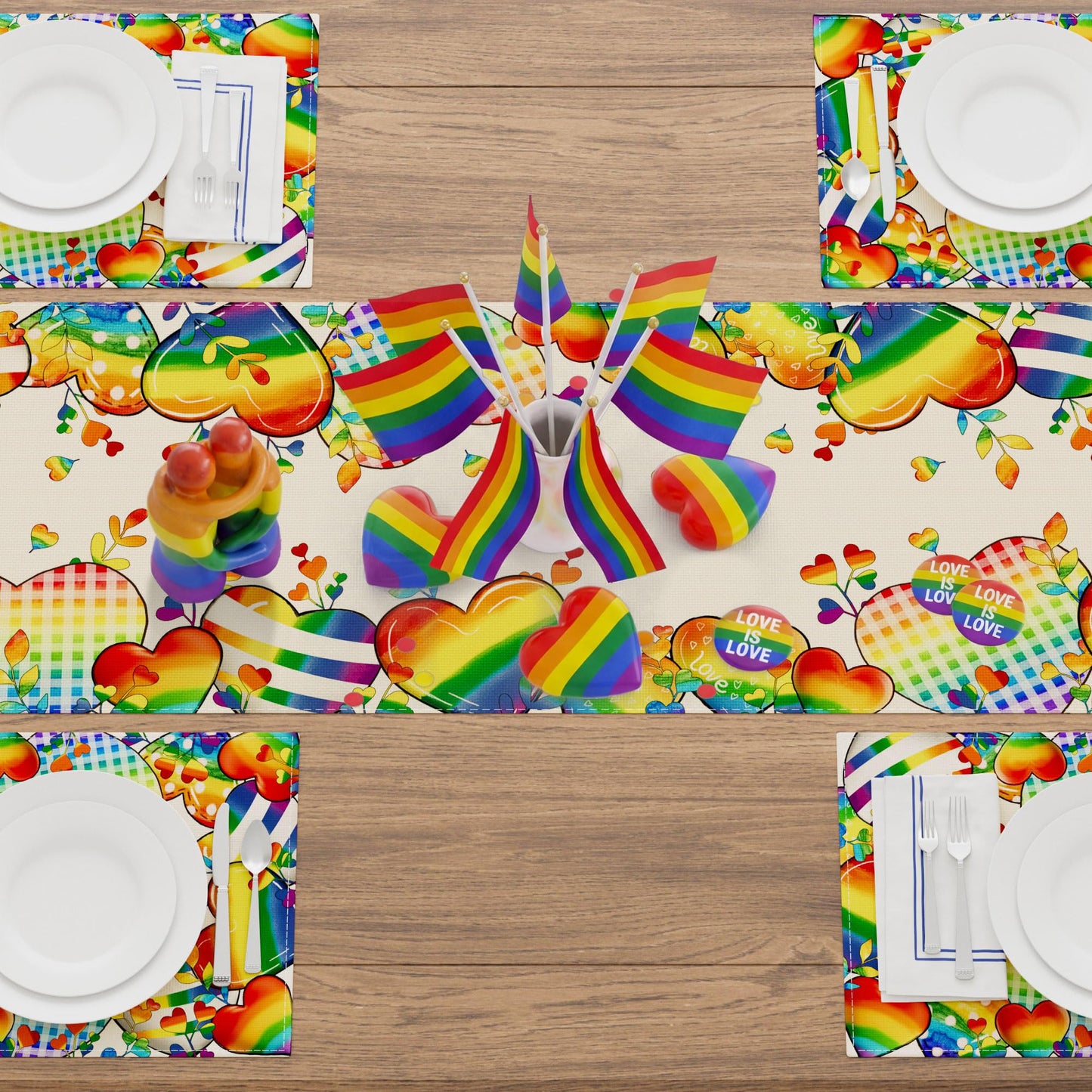 XCHI Love Heart Rainbow LGBTQ Pride Day Table Runner Inclusion Gay Equality Table Decoration for Party Home Kitchen Dining Holiday Decor 13x72 Inch BST326L