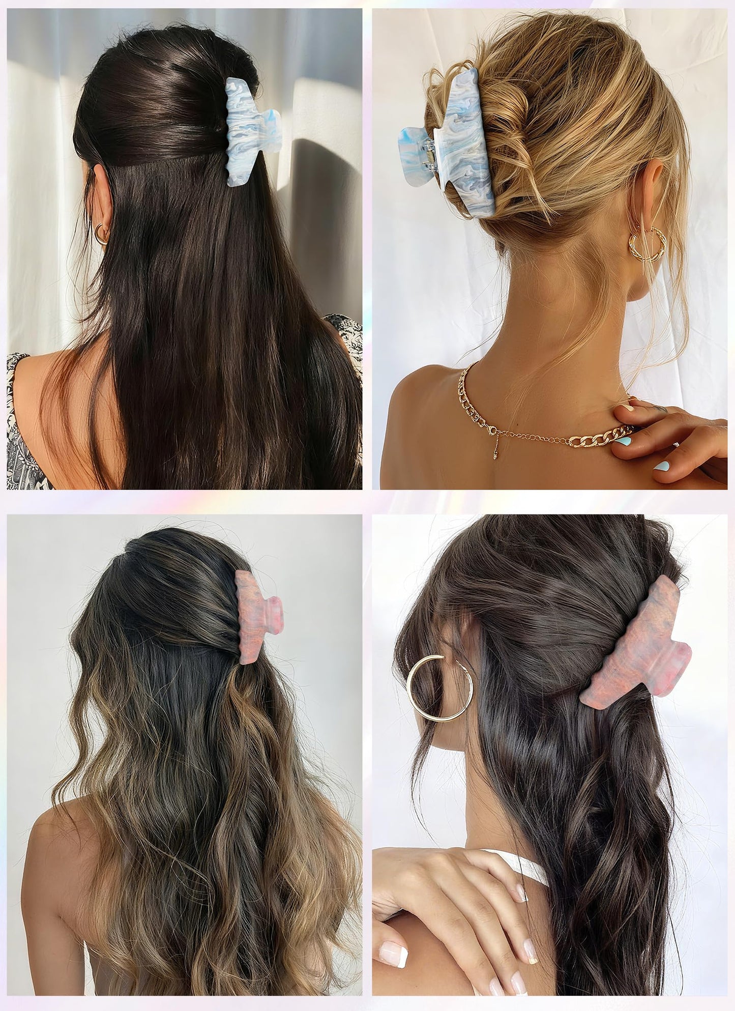 2 Pack Large Acrylic Hair Claw Clips for Women - 4.3 Inch Strong Hold Nonslip Hair Clips Big Claw Barrettes for Thick Thin Hair, Cute Durable Jaw Clips for Women Girls WN420