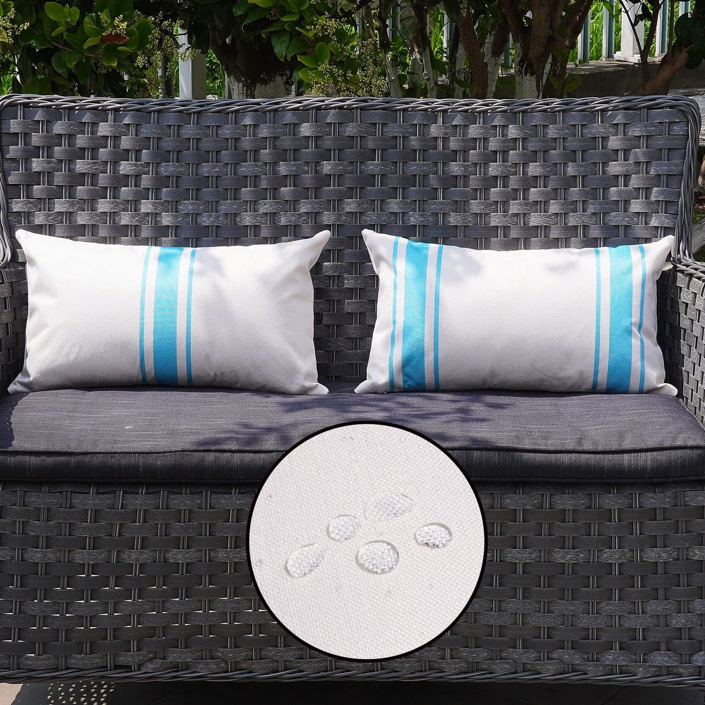ONWAY Outdoor Pillow Covers Waterproof 18x18 Set of 2 Decorative Linen Throw Pillow Cover Beige and Black Striped Outdoor Pillows for Patio Furniture BST220