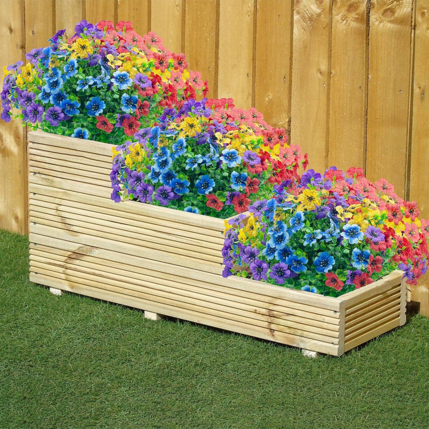 8 Bundles Outdoor Artificial Flowers,UV Resistant Fake Flowers Outdoor Plastic Plants Faux Silk Flower for Outside Indoor Decoration(Blue) BST202