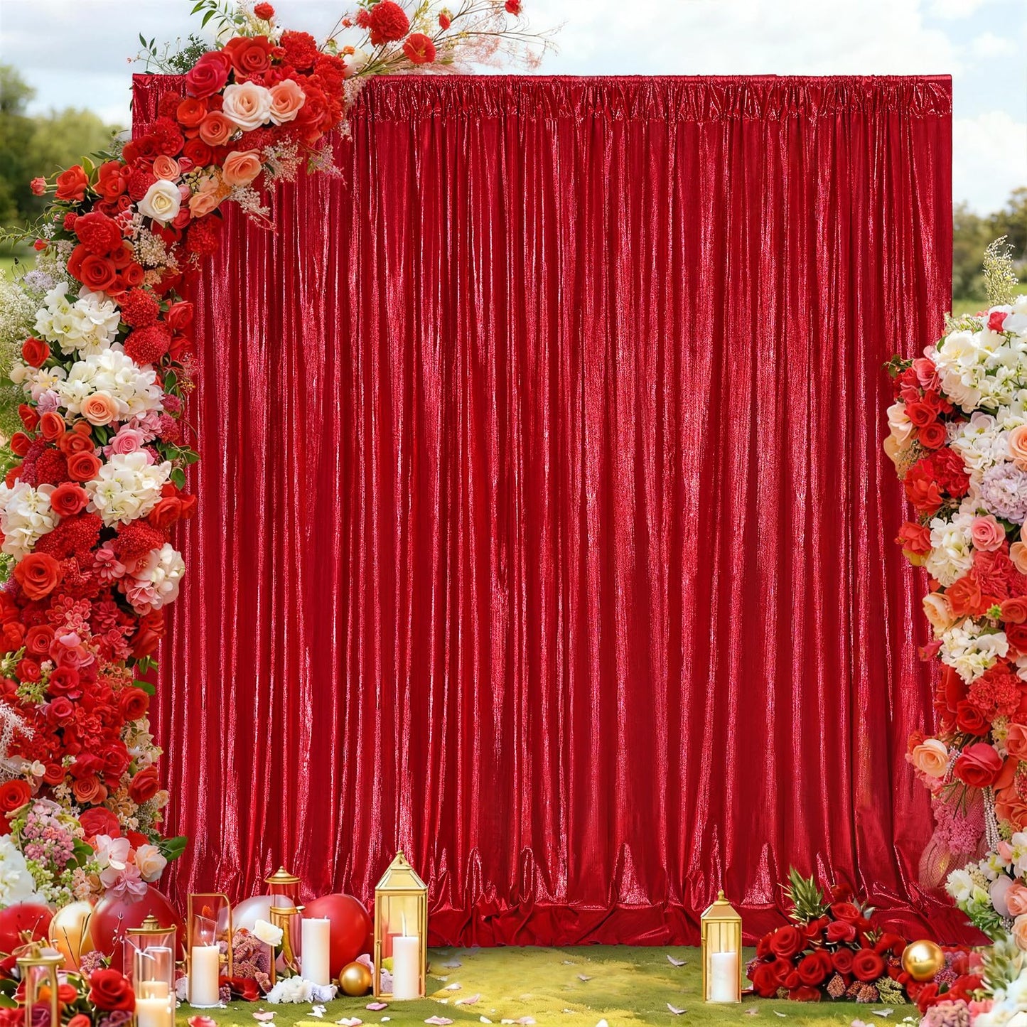 Gold Backdrop Curtains for Birthday Party: 4.8ftx8ft Sequin Background Baby Shower Curtain Drapes for Graduation Arch Backdrop WN420