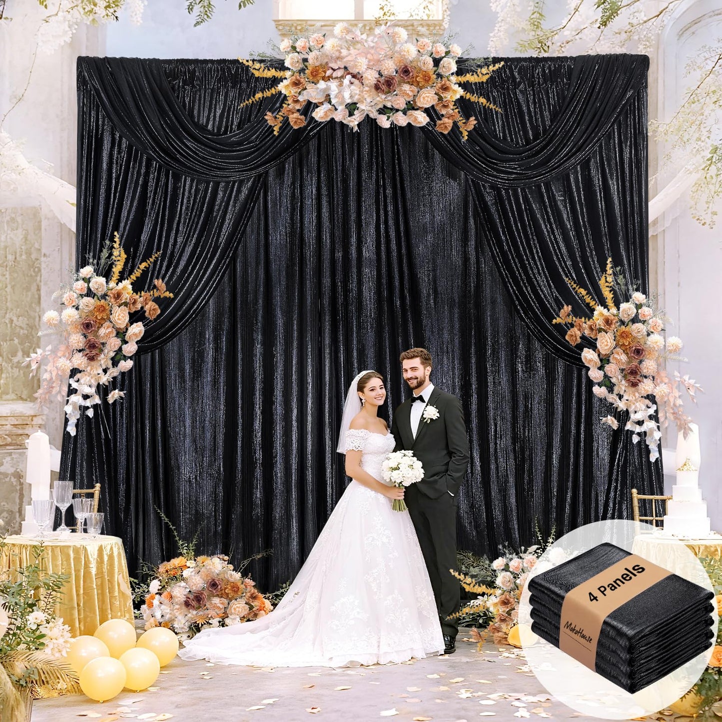 Gold Backdrop Curtains for Birthday Party: 4.8ftx8ft Sequin Background Baby Shower Curtain Drapes for Graduation Arch Backdrop WN420