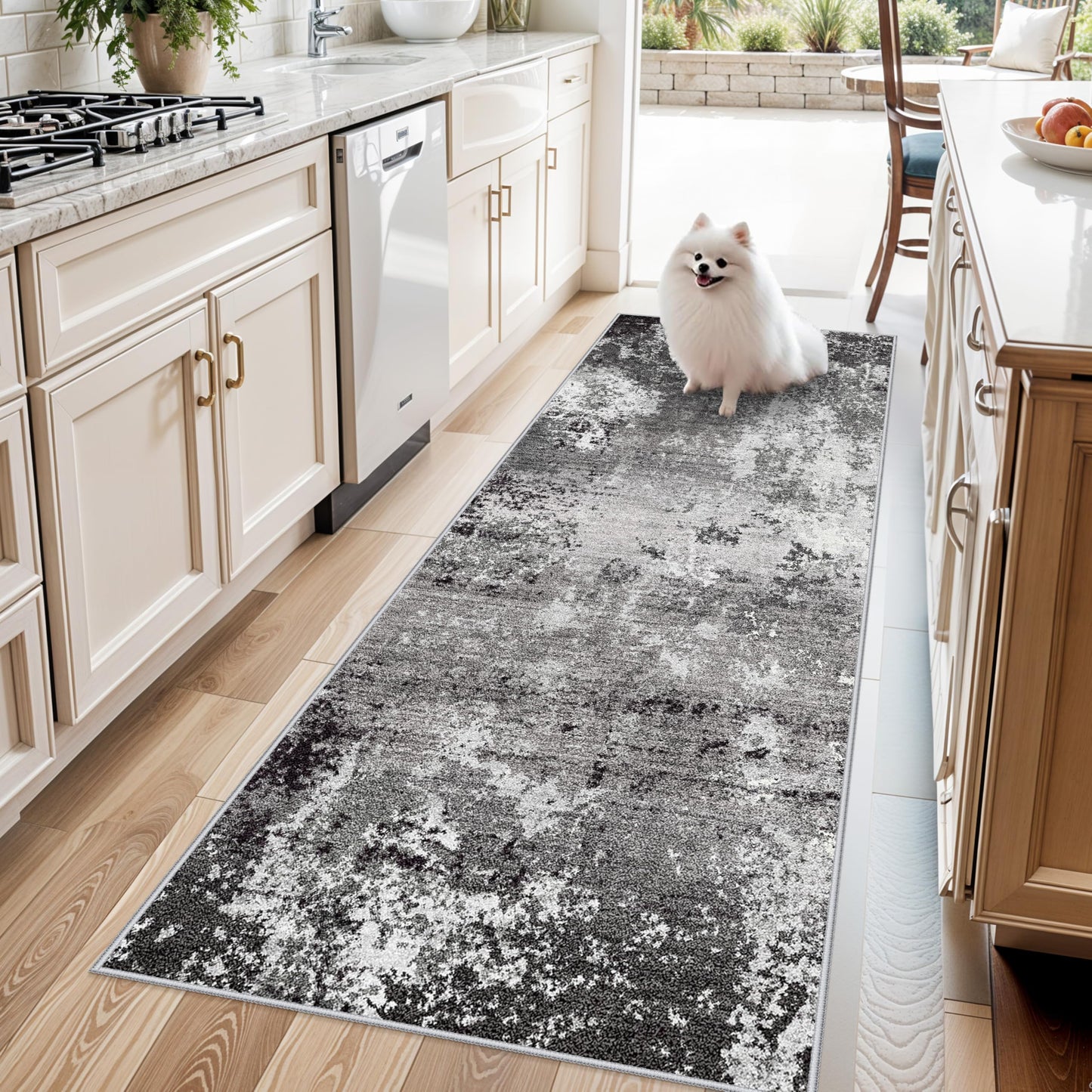 2x3 Washable Entryway Rug – Non-Slip Modern Abstract Neutral Small Throw Area Rug for Kitchen, Bedroom – Soft Low Pile Thin Indoor Door Mat（Black Grey,2x3） BST326H