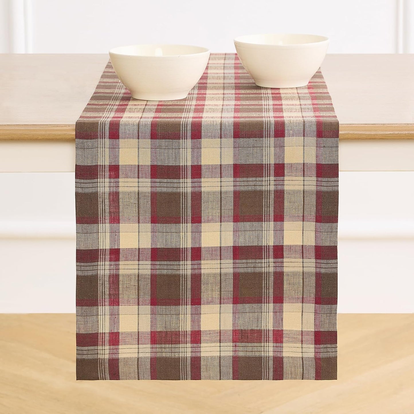 Solino Home 100% Linen Table Runner Multicolor, Rustic Plaid 14 x 72 in | Table Runners for 4-6 seater dining tables, hallway tables and cabinets | Rustic Multicolor | Pure Linen | OEKO-TEX Certified BST326SOLH