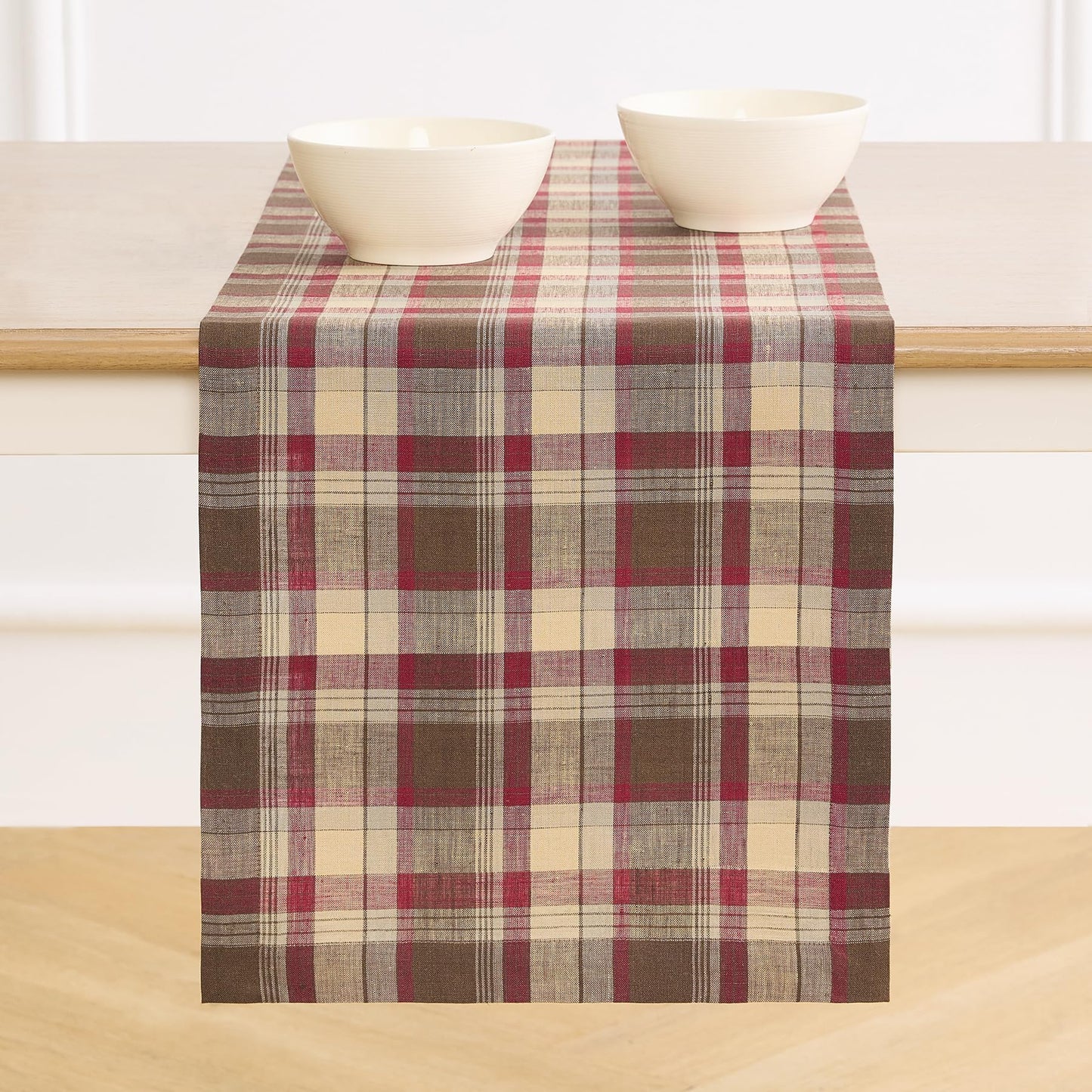 Solino Home 100% Linen Table Runner Multicolor, Rustic Plaid 14 x 72 in | Table Runners for 4-6 seater dining tables, hallway tables and cabinets | Rustic Multicolor | Pure Linen | OEKO-TEX Certified BST326SOLH