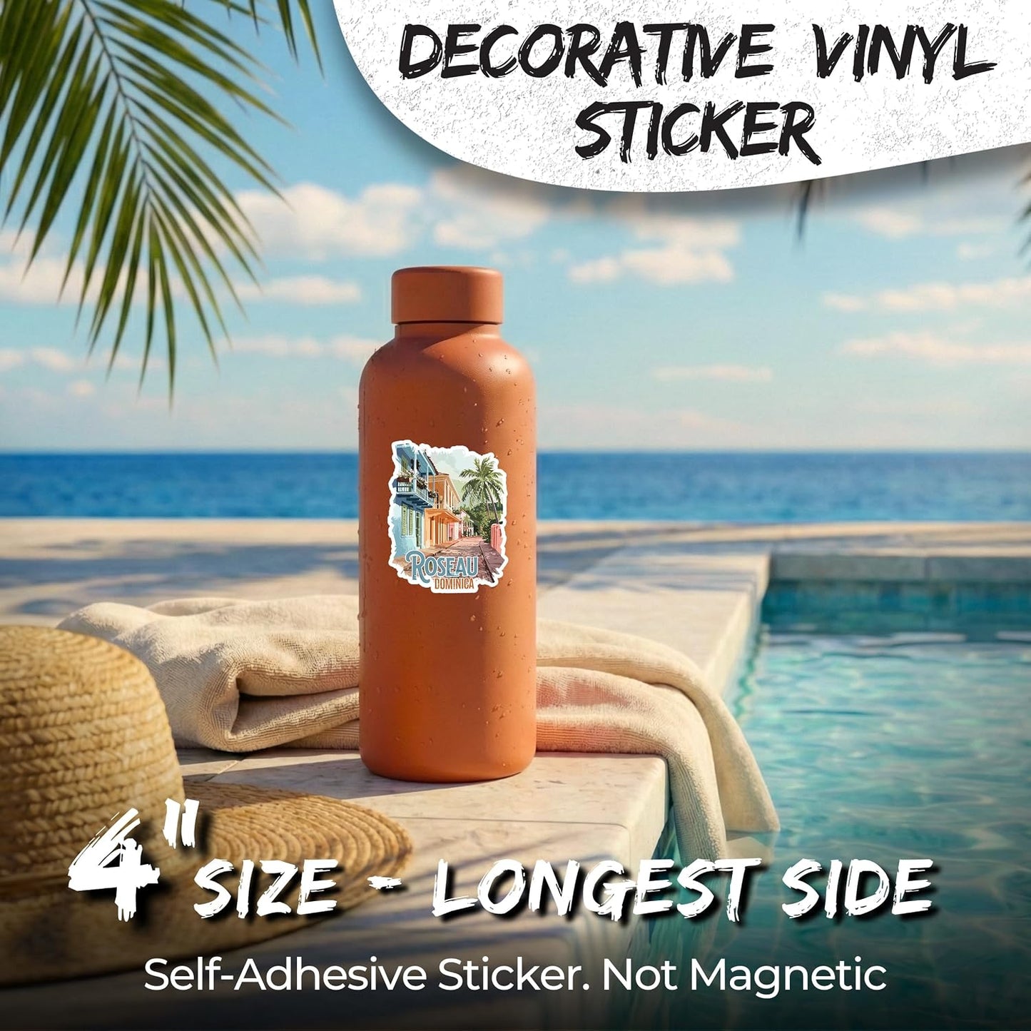 Roseau Dominica Sticker 4 Inch Waterproof Vinyl Decal ID44990 | Waterproof vinyl travel sticker for laptop, luggage & bottle – souvenir gift for travelers & adventure seekers BST220