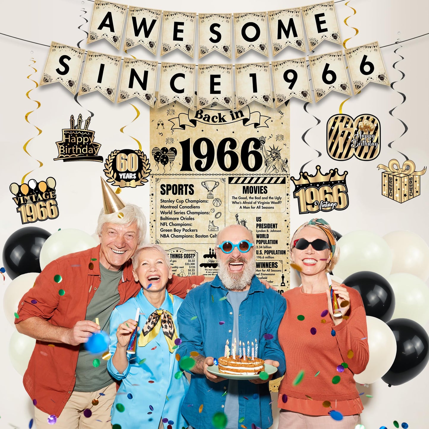 Happy 40th Birthday Decorations Men - 27 Pcs Retro Newspaper Theme Awesome Since 1986 Letter Banners Hanging Swirls Backdrop Latex Balloons for Men Women 40 Years Old Birthday Party Decor Supplies BST326L