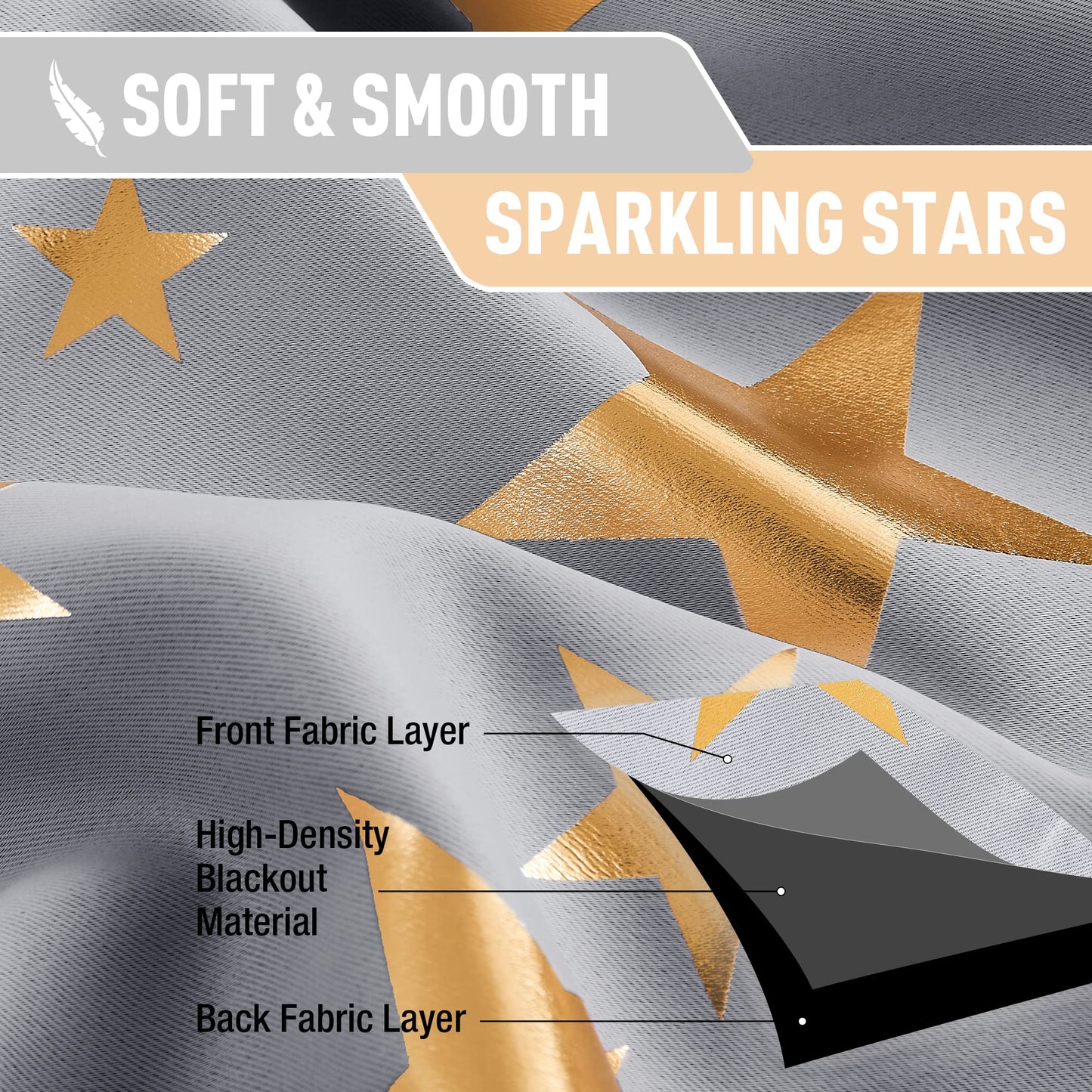 Treatmentex Gold Star Black Full Blackout Curtains for Boys Bedroom, Metallic Window Panels for Baby Nursery Room Grommet Top 2 pcs(Black Gold, 50x63in) BST202