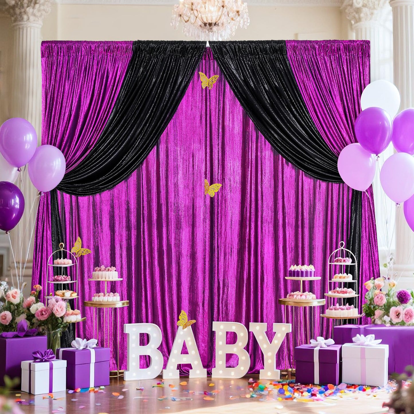 Gold Backdrop Curtains for Birthday Party: 4.8ftx8ft Sequin Background Baby Shower Curtain Drapes for Graduation Arch Backdrop WN420