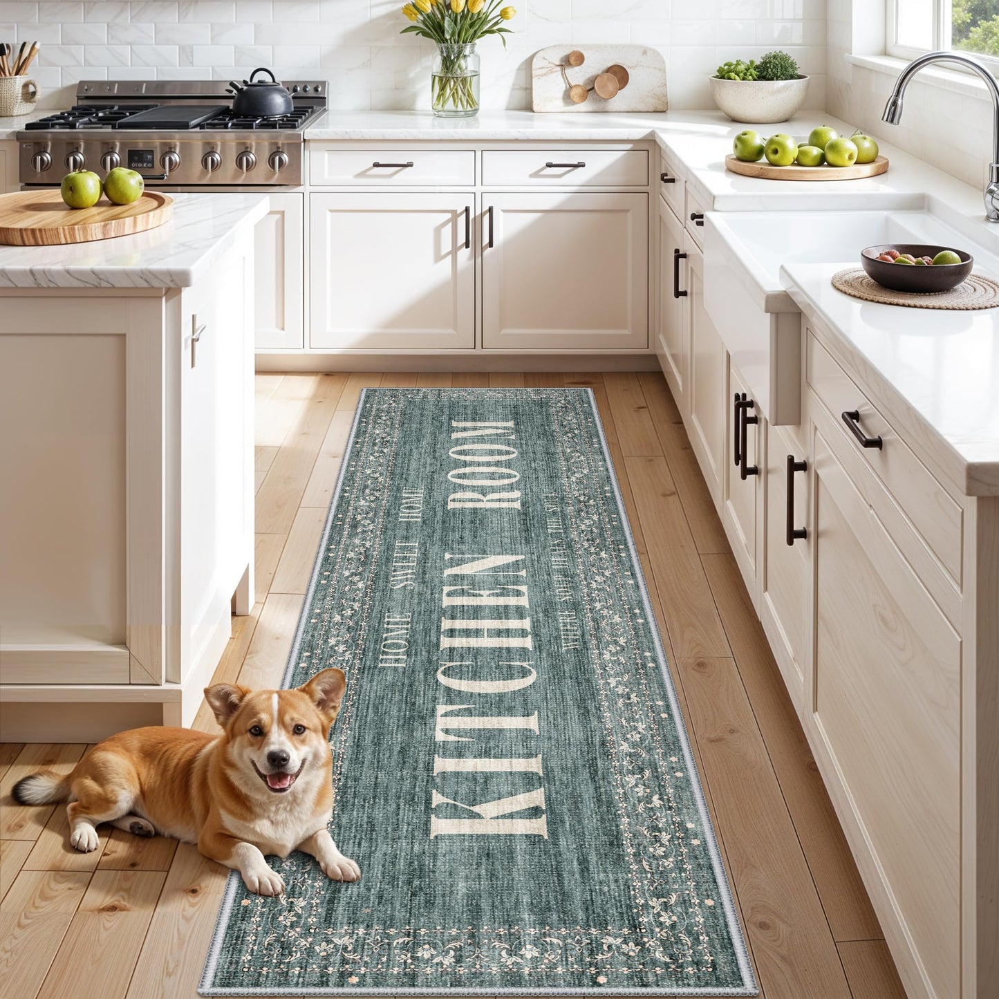 TOPRUUG 2x8 Kitchen Runner Rug: Non-Slip Kitchen Rugs Stain Resistant Kitchen Mats for Floor Low-Pile Carpet for Sink Soft Kitchen Runners Non Skid Washable 8 ft Mat Home Decor 2'x8' Beige BST202