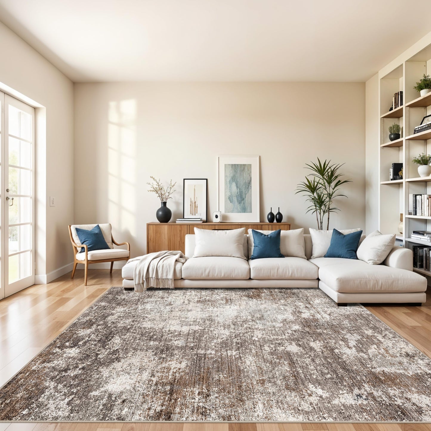 2x3 Washable Entryway Rug – Non-Slip Modern Abstract Neutral Small Throw Area Rug for Kitchen, Bedroom – Soft Low Pile Thin Indoor Door Mat（Black Grey,2x3） BST326H