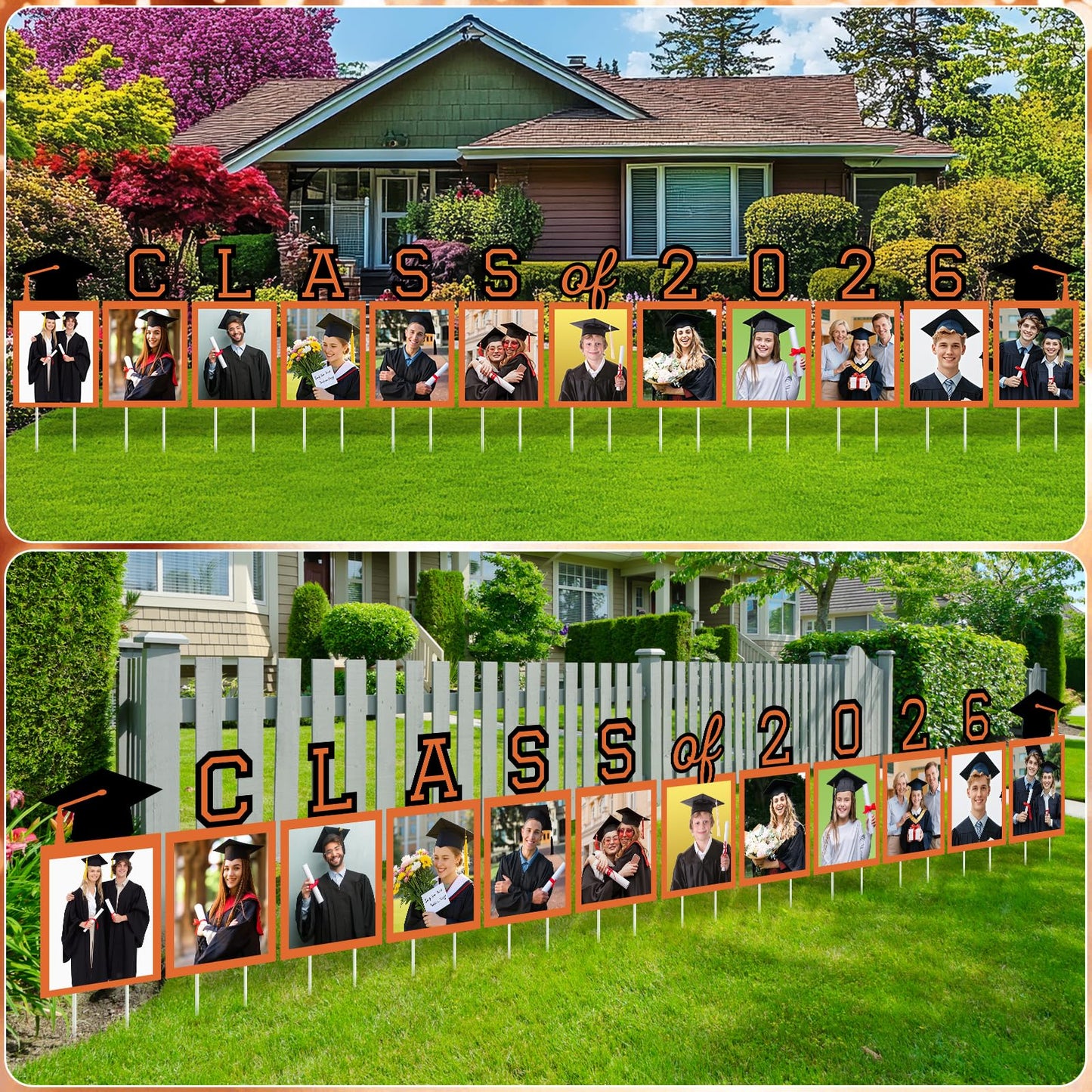 12 Pcs Graduation Photo Yard Sign Decorations 2026, K-12 Grade Graduation School Picture Frame Lawn Sign with Stakes for Kindergarten Middle High School Class of 2026 Grad Party Decorations, Red WN420