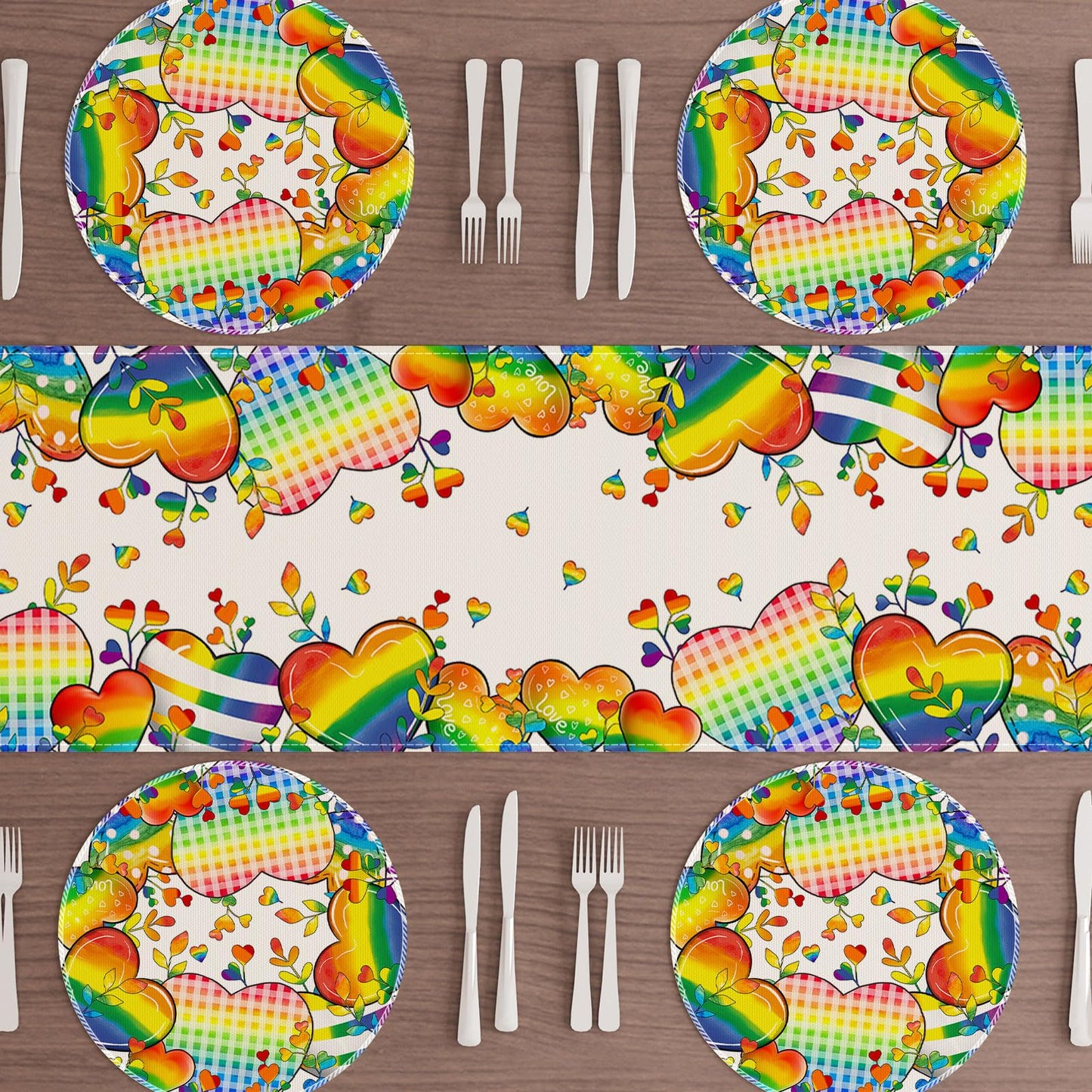 XCHI Love Heart Rainbow LGBTQ Pride Day Table Runner Inclusion Gay Equality Table Decoration for Party Home Kitchen Dining Holiday Decor 13x72 Inch BST326L