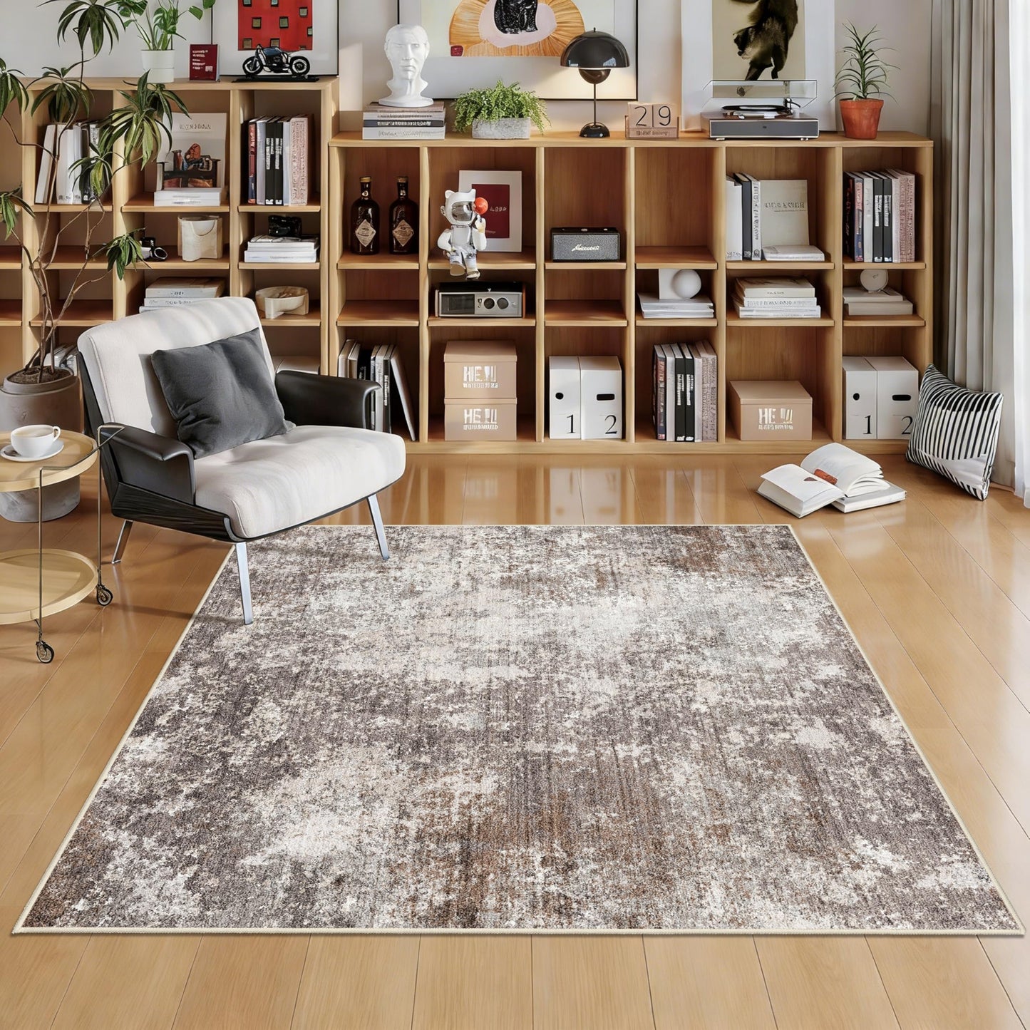 2x3 Washable Entryway Rug – Non-Slip Modern Abstract Neutral Small Throw Area Rug for Kitchen, Bedroom – Soft Low Pile Thin Indoor Door Mat（Black Grey,2x3） BST326H