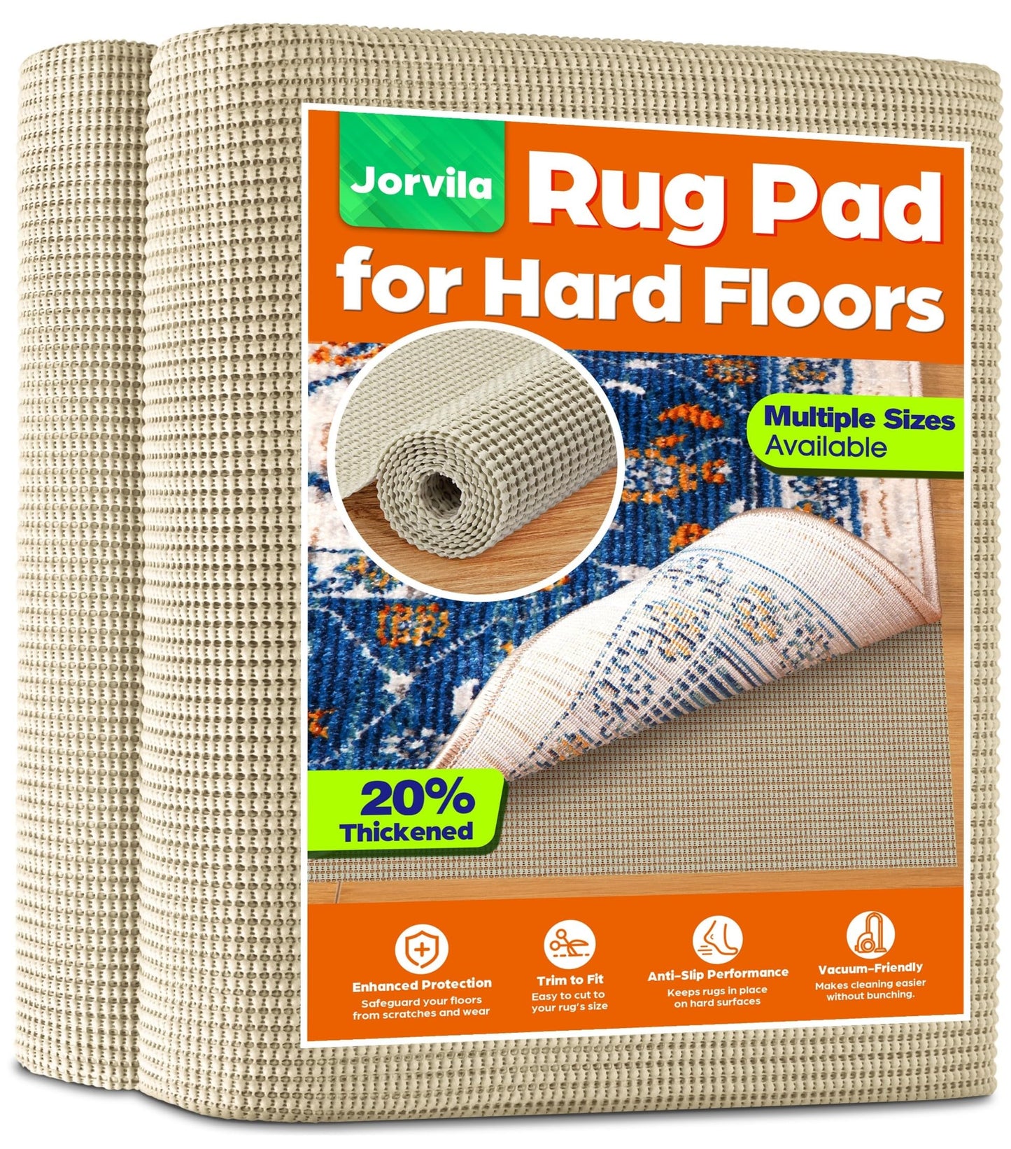 Jorvila Non-Slip Rug Pad Gripper 2x3 Feet, Anti Skid Mat for Under Area Rugs, Keeps Rugs in Position and Safe, Thick Cushioned Carpet Pad for Hardwood Floors Protection WN420