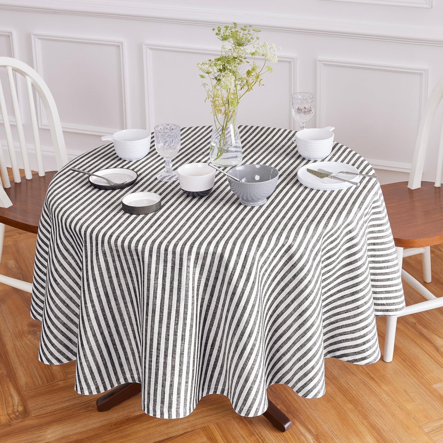 Solino Home 100% Linen Table Cloth, Throw, 52 x 52 in, Coral, Amalfi Stripe | Striped Linen Tablecloth a neat topper for bistro, card and side tables | Coral and White | Pure Linen | OEKO-TEX Certified BST326SOLH