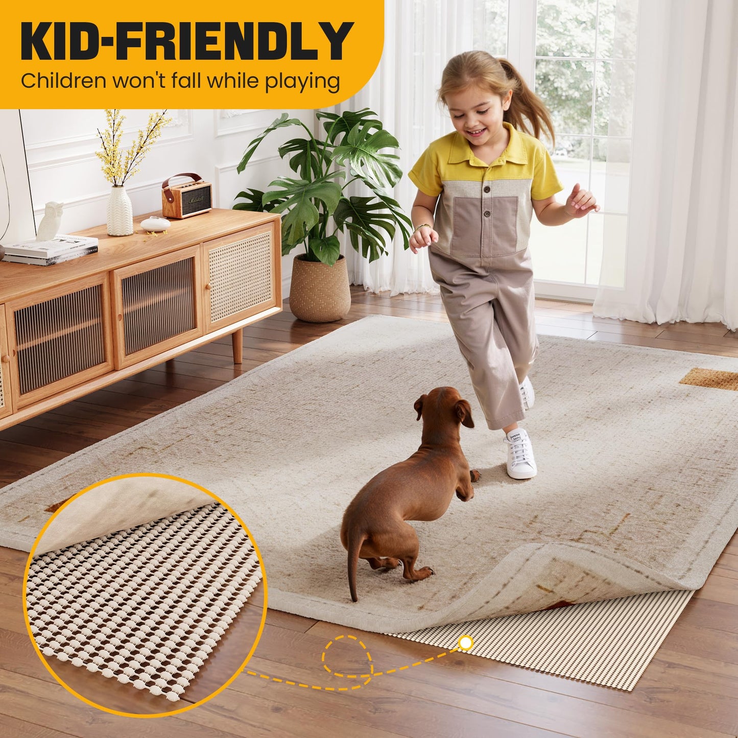 Jorvila Non-Slip Rug Pad Gripper 2x3 Feet, Anti Skid Mat for Under Area Rugs, Keeps Rugs in Position and Safe, Thick Cushioned Carpet Pad for Hardwood Floors Protection WN420