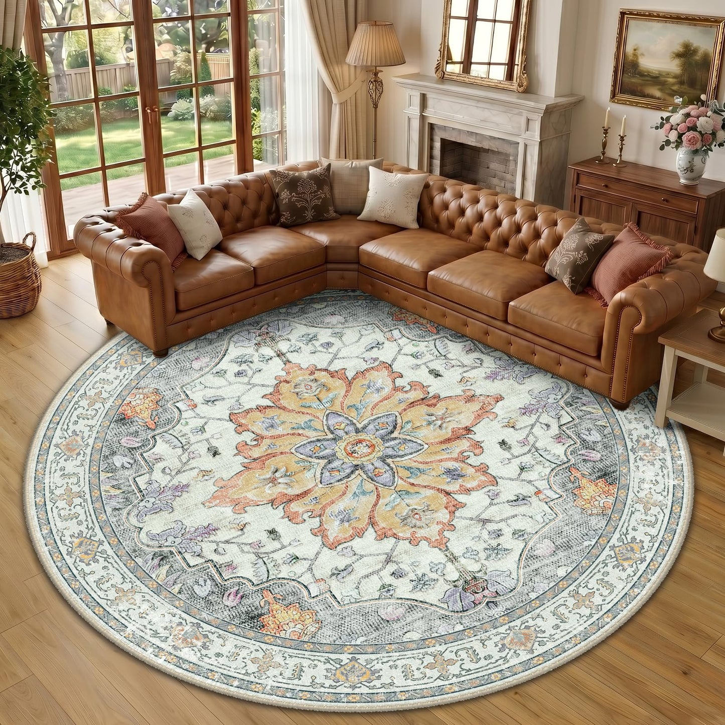 RELEANY Area Rugs Runner 2'x6' Washable Non-Slip, Floral Vintage Distress Medallion Carpet for Kitchen Hallway Bedroom Beside Laundry Room Bathroom, Teal Green Lake Blue Turquoise DD1210