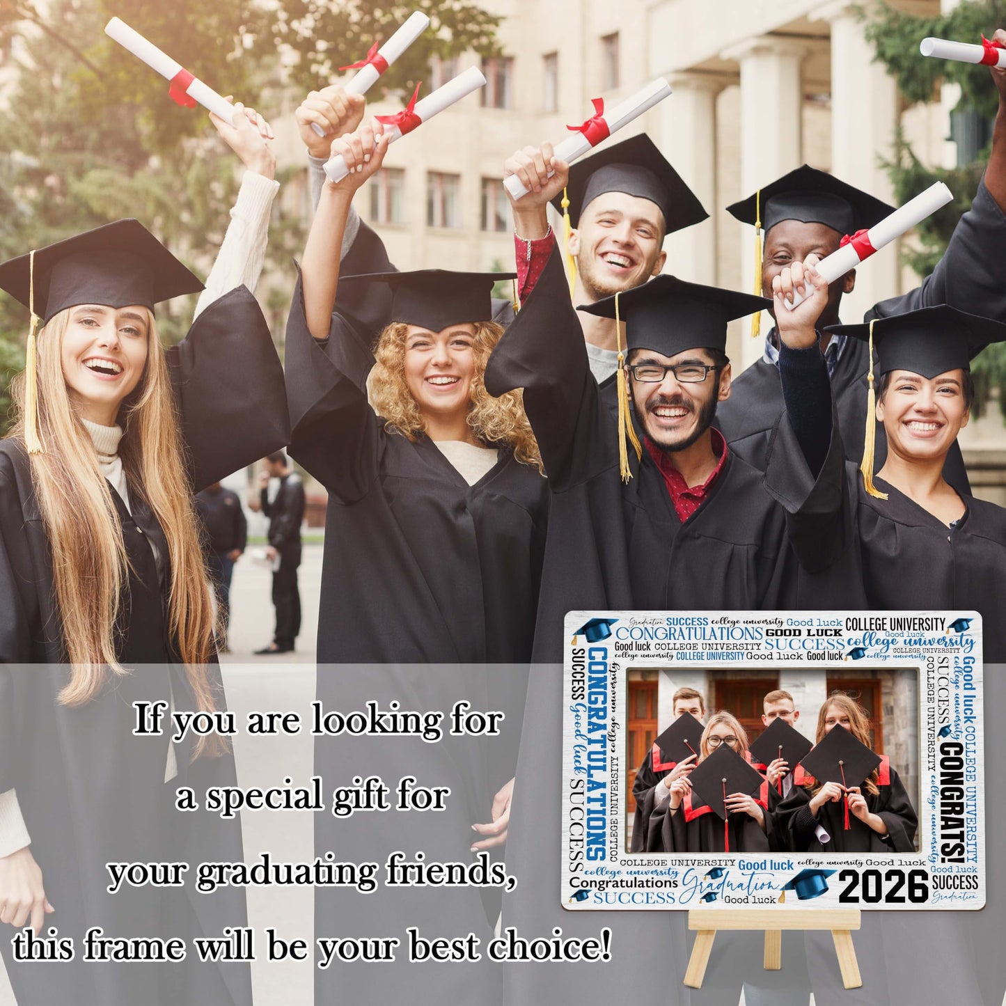 Graduation Picture Frame, 2026 Graduation Frames with Easel, 4x6 Photo Insert for Party Tabletop Display, Congrats Grad Gifts for Her Him High School College - B04 BST220