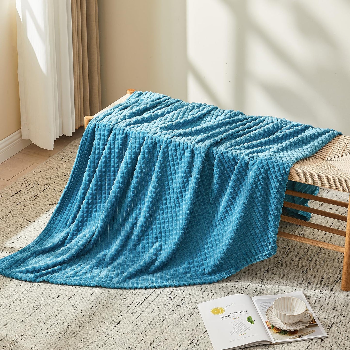 EMME Fleece Blanket, 3D Jacquard Throw Blanket for Couch and Bed, Soft Cozy and Fluffy Blankets Lightweight Luxury Flannel with Waffle Design (Navy Blue, 50" x 60") BST202