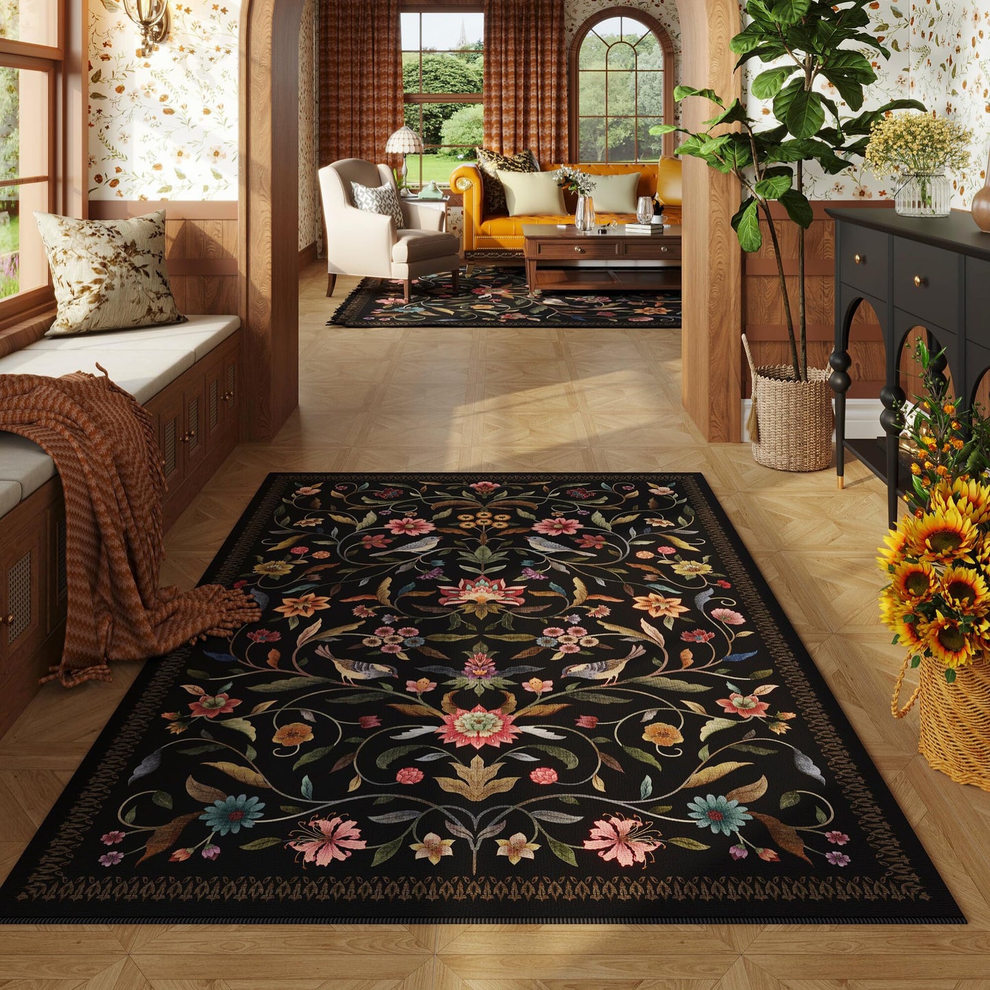 Vintage Medallion Floral Kitchen Runner 2x6, Machine Washable Rug, Soft Low Pile, Non-Slip Carpet for Hallways, Laundry, Bedroom, Bathroom, Entryway | Pink BST220