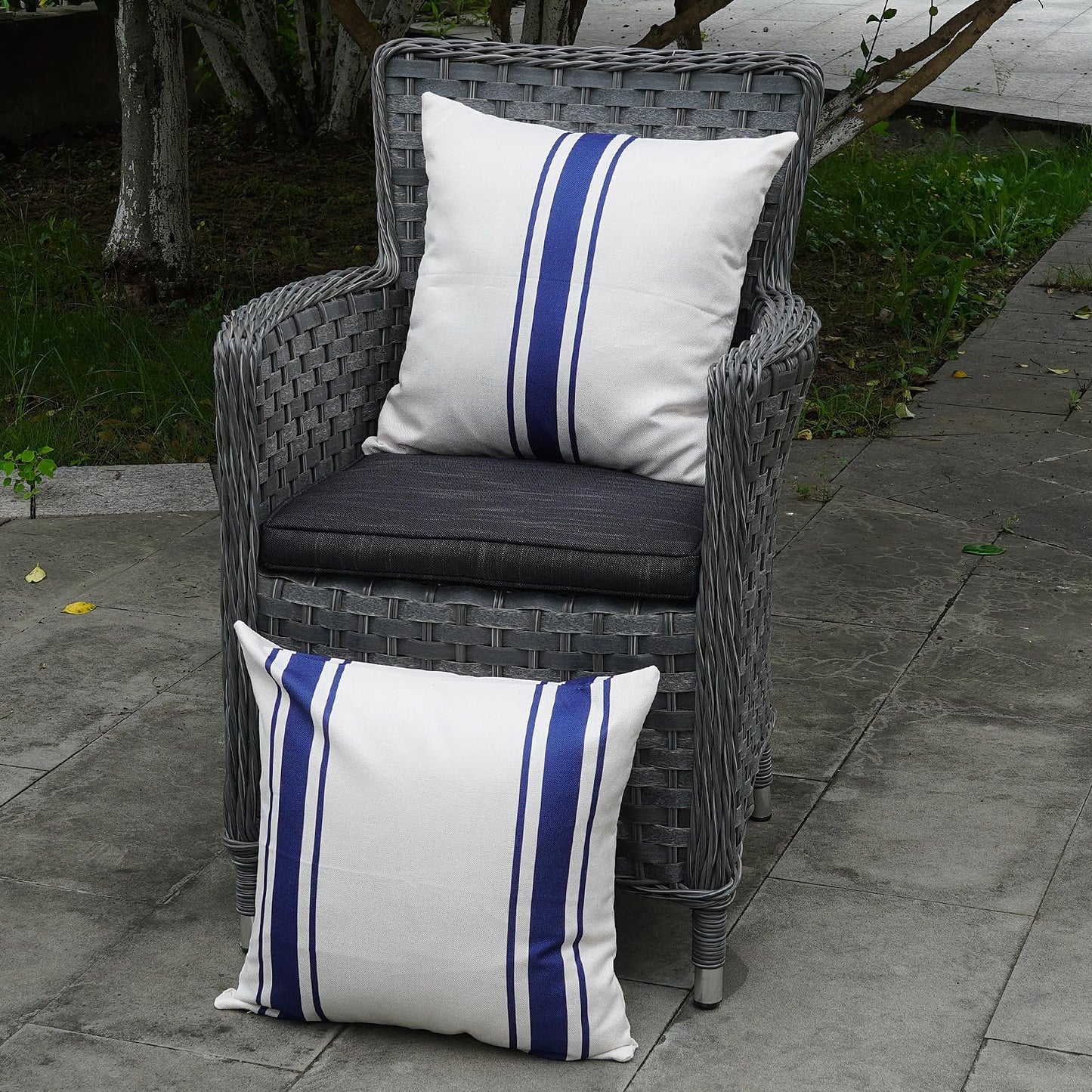 ONWAY Outdoor Pillow Covers Waterproof 18x18 Set of 2 Decorative Linen Throw Pillow Cover Beige and Black Striped Outdoor Pillows for Patio Furniture BST220