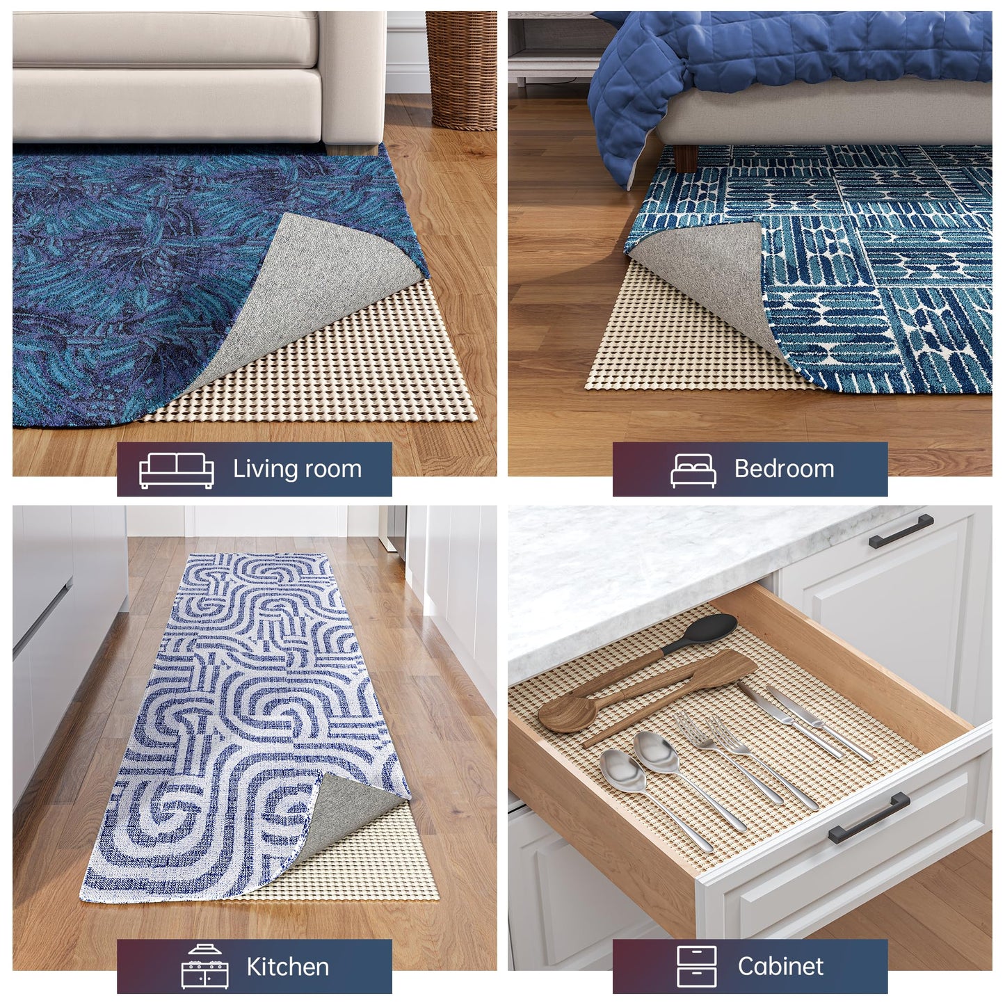 Jorvila Non-Slip Rug Pad Gripper 2x3 Feet, Anti Skid Mat for Under Area Rugs, Keeps Rugs in Position and Safe, Thick Cushioned Carpet Pad for Hardwood Floors Protection WN420
