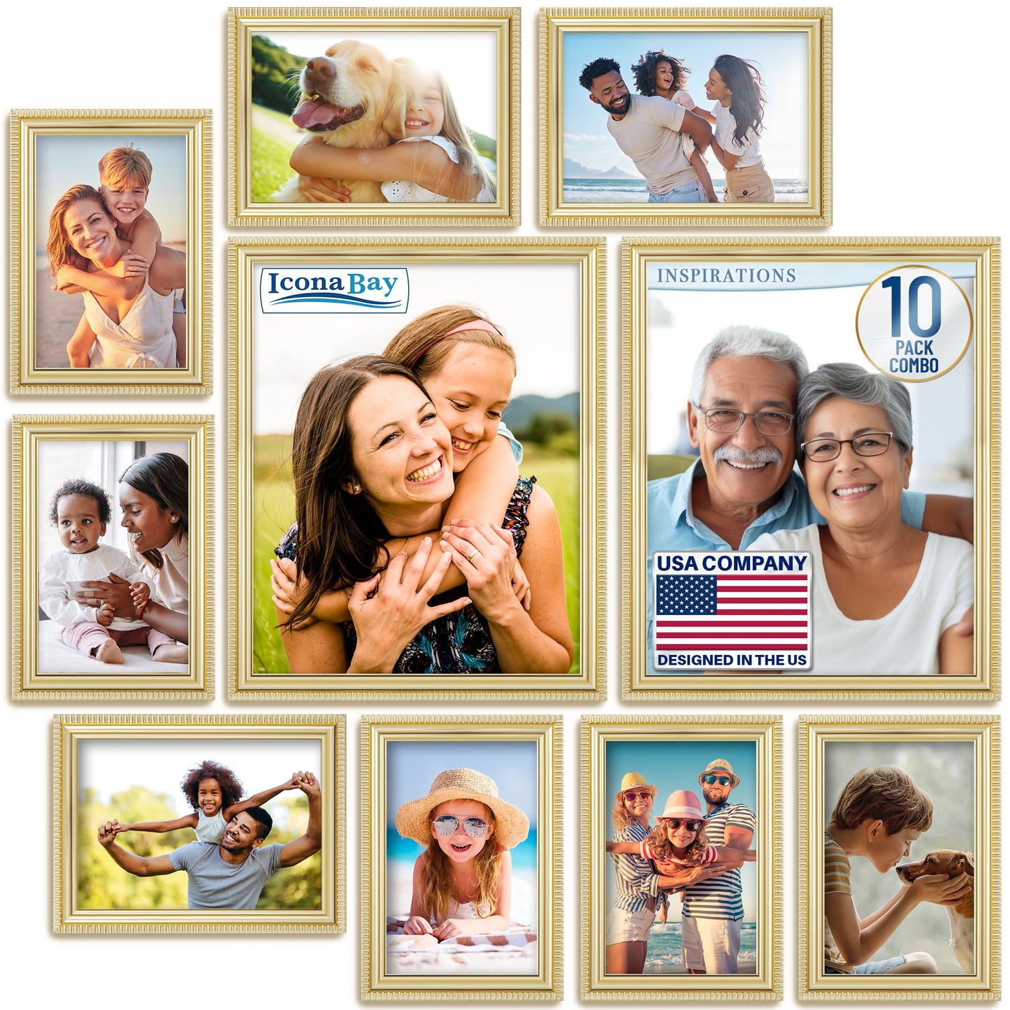 Icona Bay Combination White Picture Frames Set - 10 PC (Five 4x6, Three 5x7, Two 8x10), Inspirations Collection Multi-Pack for Contemporary Wall Gallery BST220