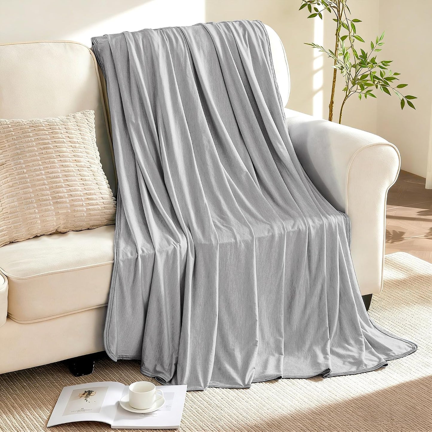 VFROO Cooling Blanket for Hot Sleepers Twin Size 60''×80'', Summer Blanket Thin Lightweight Breathable, Absorbs Sweat Heat to Keep Adults Cool, Cold Blanket for Sleeping on Bed Couch, Grey BST326H