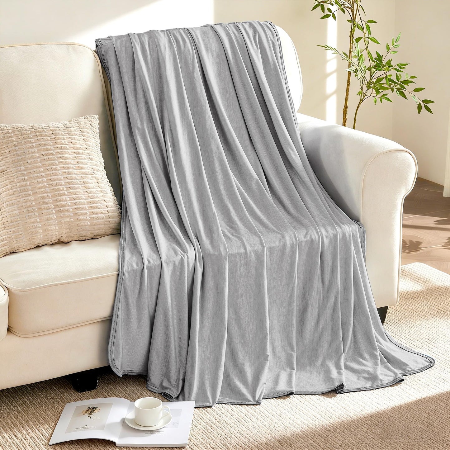 VFROO Cooling Blanket for Hot Sleepers Twin Size 60''×80'', Summer Blanket Thin Lightweight Breathable, Absorbs Sweat Heat to Keep Adults Cool, Cold Blanket for Sleeping on Bed Couch, Grey BST326H