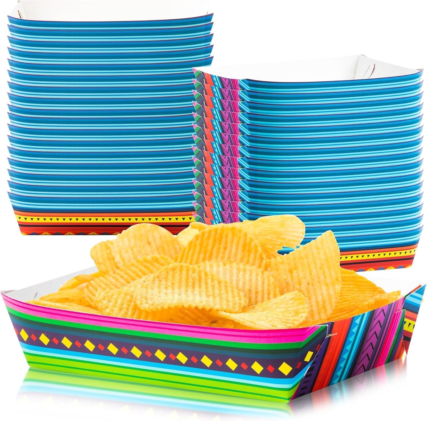 Mexican Taco Nights Food Trays 100Pcs Mexican Nacho Popcorn Unassembled Trays Snack Candy Holder Disposable Paper Plates Holiaday Carnival Party Supplies Concession Stand Food Containers BST202