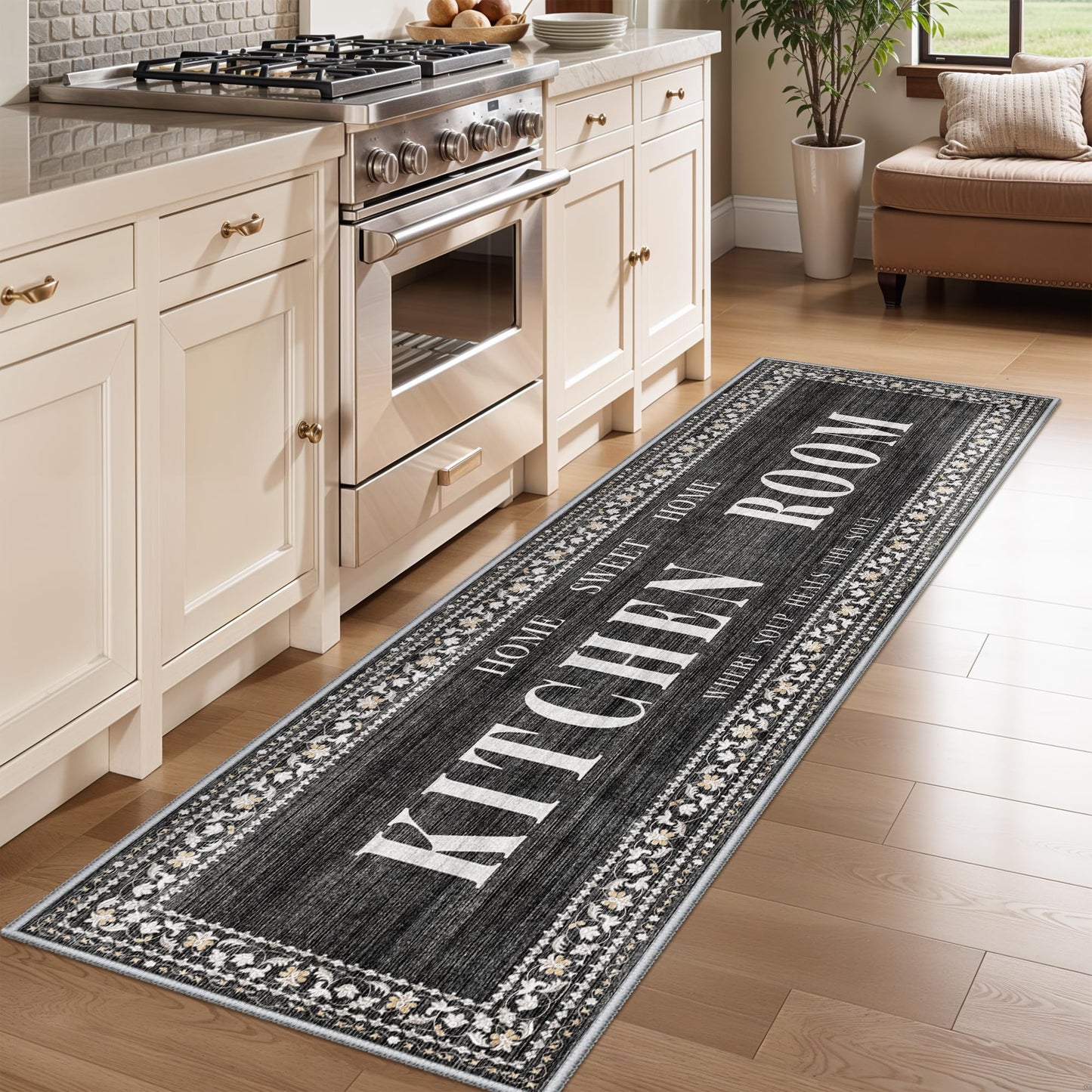 TOPRUUG 2x8 Kitchen Runner Rug: Non-Slip Kitchen Rugs Stain Resistant Kitchen Mats for Floor Low-Pile Carpet for Sink Soft Kitchen Runners Non Skid Washable 8 ft Mat Home Decor 2'x8' Beige BST202