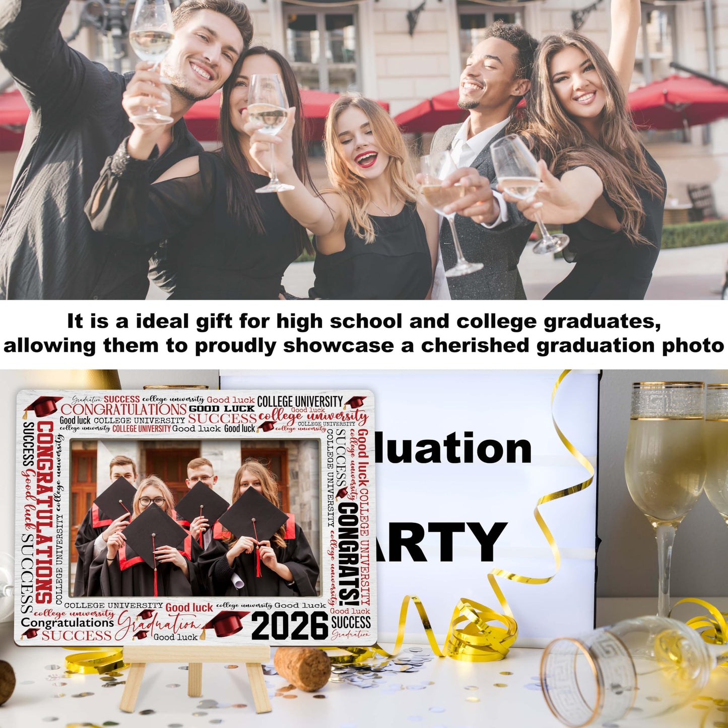 Graduation Picture Frame, 2026 Graduation Frames with Easel, 4x6 Photo Insert for Party Tabletop Display, Congrats Grad Gifts for Her Him High School College - B04 BST220