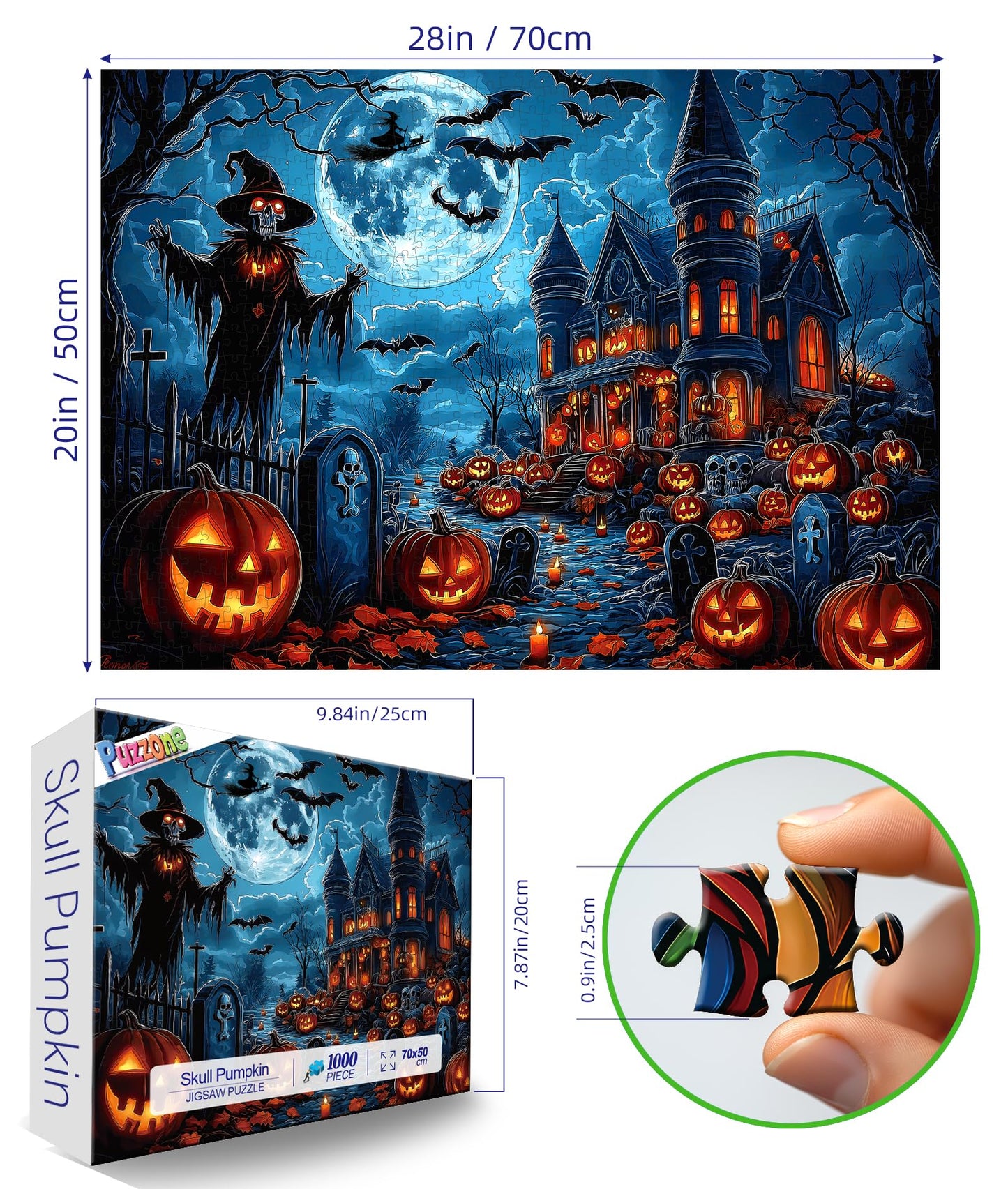 Halloween Puzzle 1000 Pieces for Adults Spooky Scarecrow Farm | Jigsaw Puzzles 1000 Pieces Autumn Horror Spooky with Pumpkin & Ghost Truck for Party Game Night, Dust-Free, 27.5"x19.7" WN420