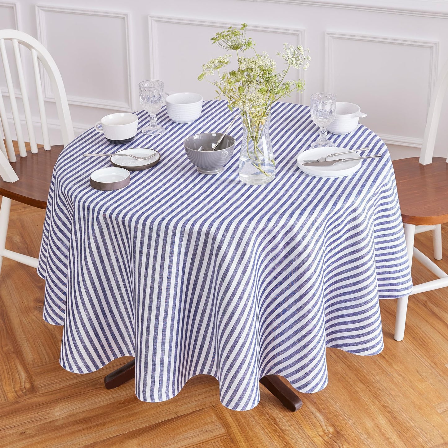 Solino Home 100% Linen Table Cloth, Throw, 52 x 52 in, Coral, Amalfi Stripe | Striped Linen Tablecloth a neat topper for bistro, card and side tables | Coral and White | Pure Linen | OEKO-TEX Certified BST326SOLH
